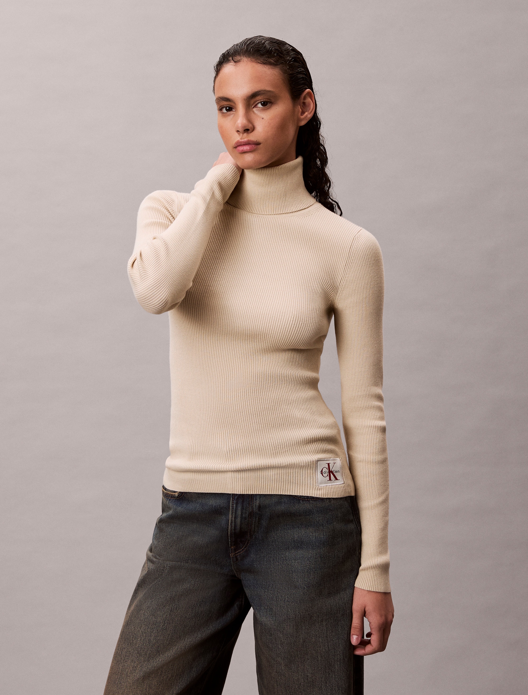 Calvin Klein Jeans Rollkragenpullover, Rippstrick, figurbetonte Passform, M günstig online kaufen