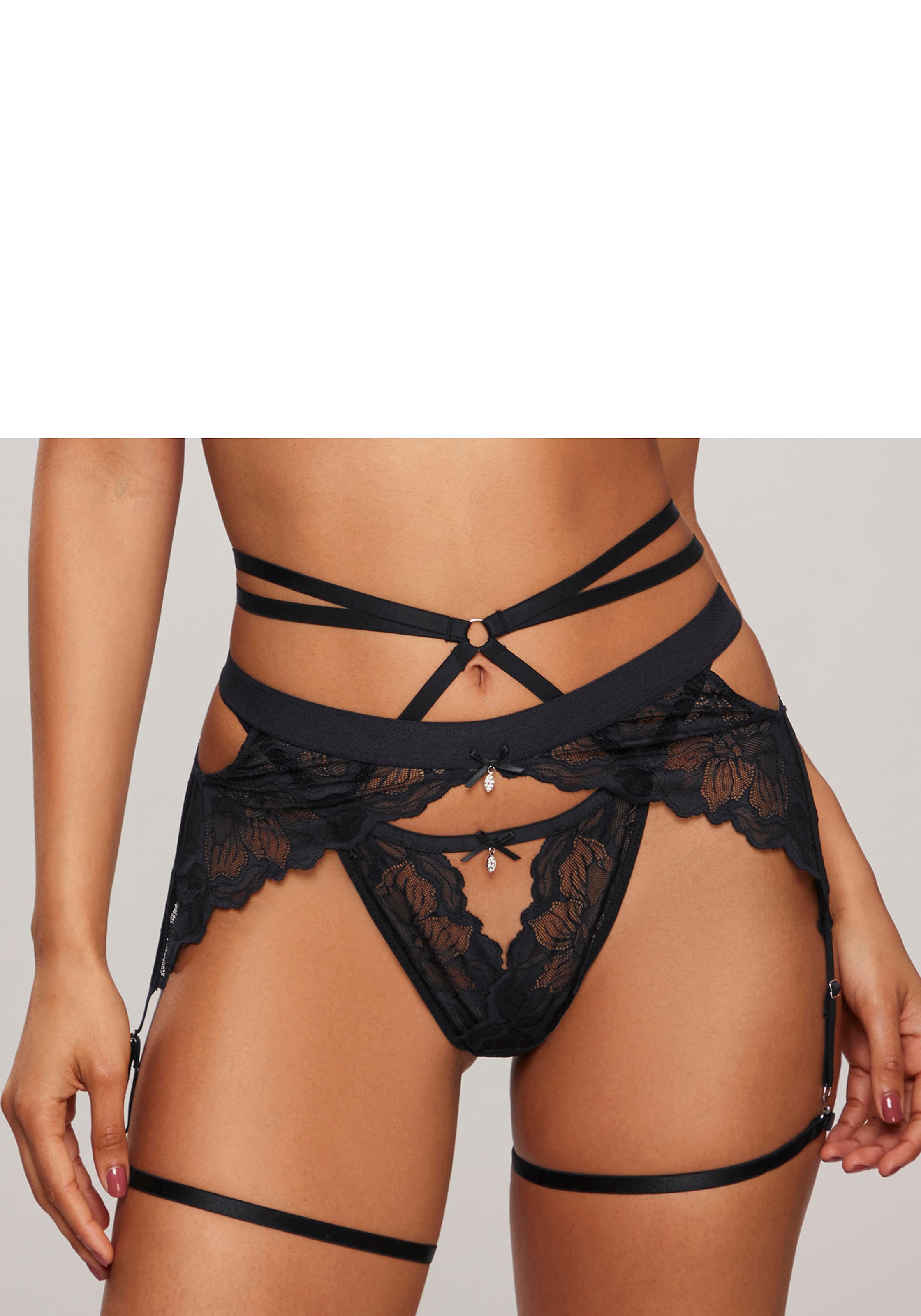 LASCANA Damen Strapsgürtel, Gr. 40, schwarz, Spitze, Obermaterial: 88% Polyamid, 12% Elasthan, Strumpfhalter, aus edler, dezent transparenter Spitze