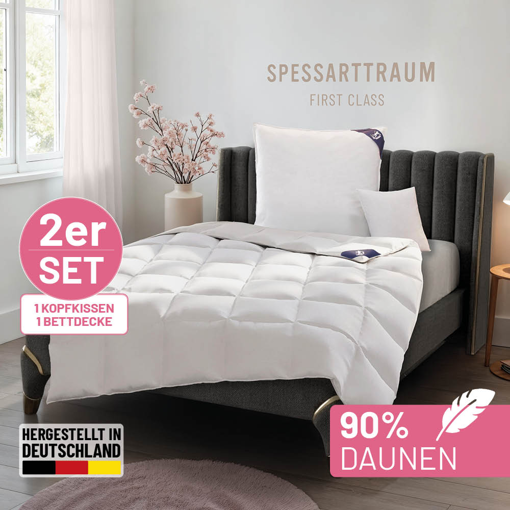 SPESSARTTRAUM Daunenbettdecke + Federkissen "First Class" Sparset: 5 Wärmeklassen, 135x200 cm & 155x220 cm