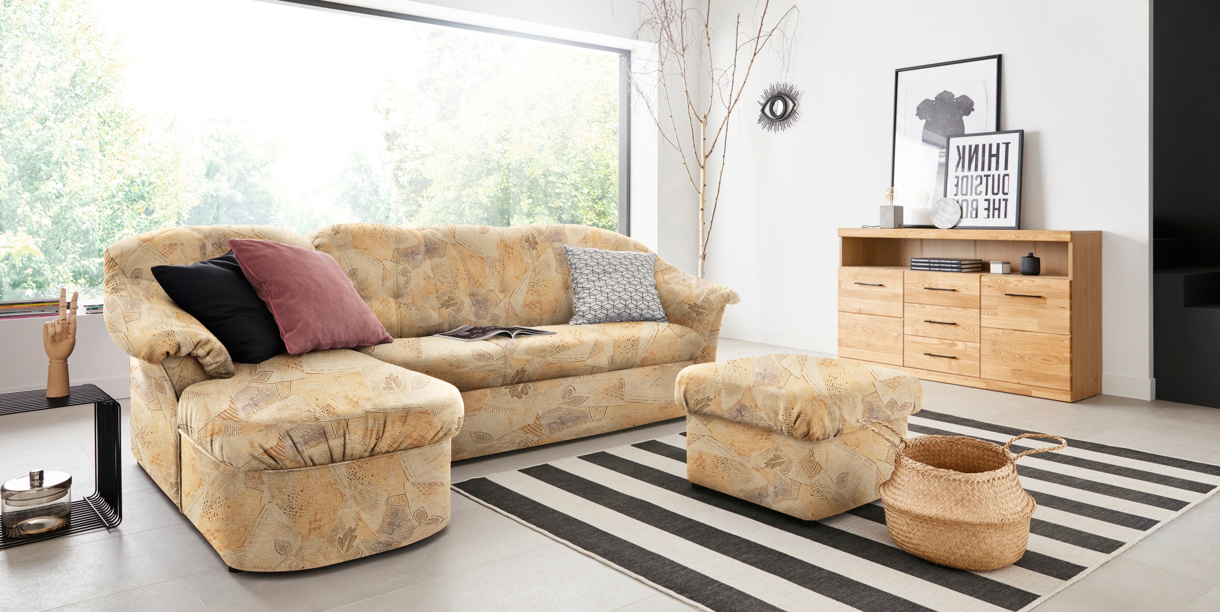 DOMO collection Ecksofa "Pegnitz, elegante Rückensteppung, kompakte Stellmaße 238/141cm, L-Form" wahlweise mit Bettfunktion