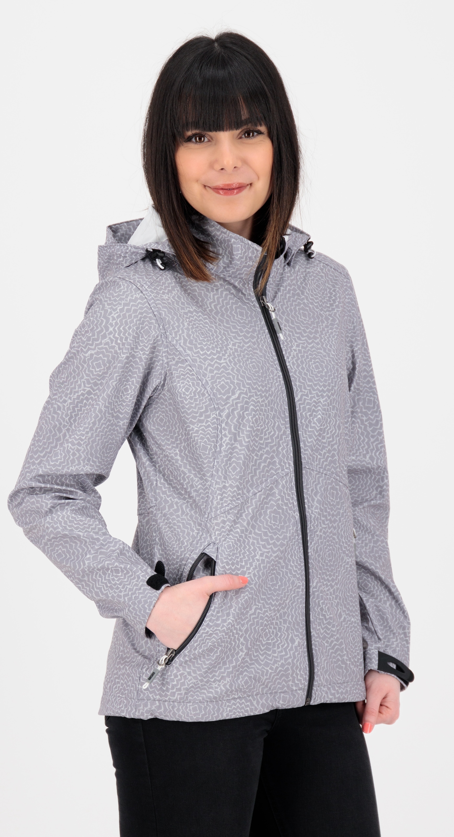 LPO Softshelljacke »SHELBY PEAK II«, leichte Softshelljacke mit All-Over-Print und abnehmbarer Kapuze