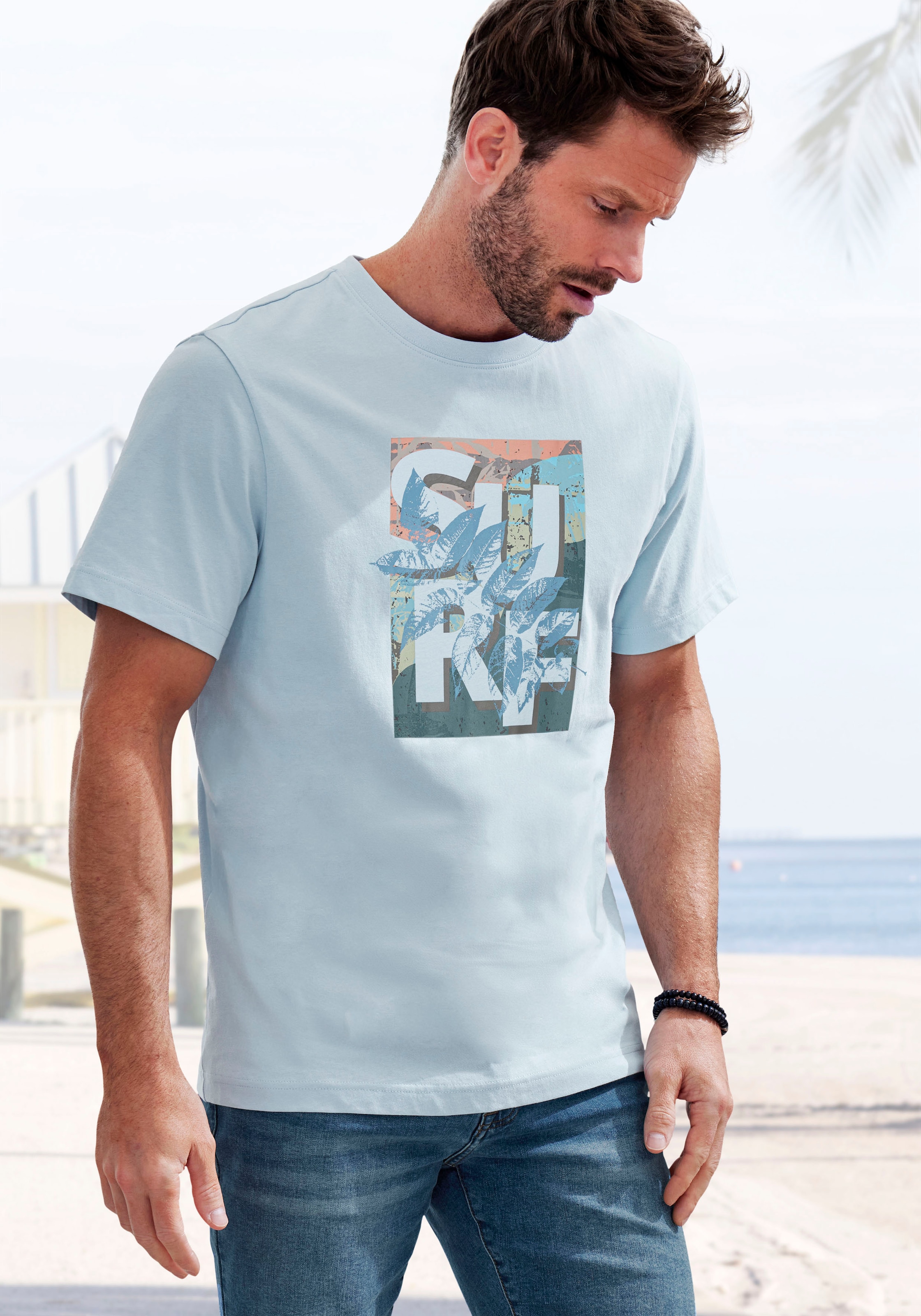 John Devin T-Shirt Rundhalsshirt mit Surf -Aufdruck aus reiner Baumwolle günstig online kaufen