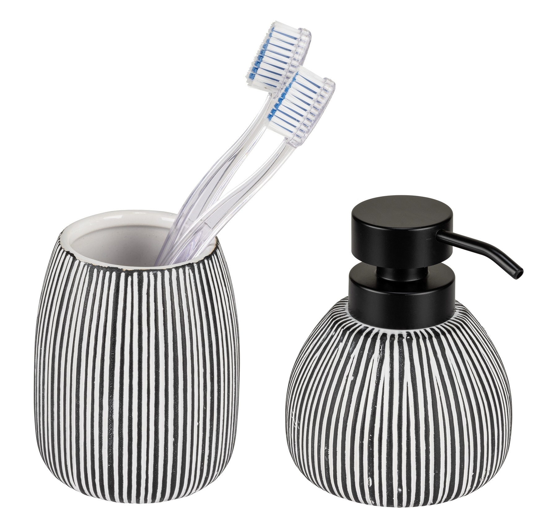 Thumbnail - WENKO Seifenspender "Pascoli" Bad-Accessoire Set, strukturierte Oberfläche mit Goldakzenten, Keramik