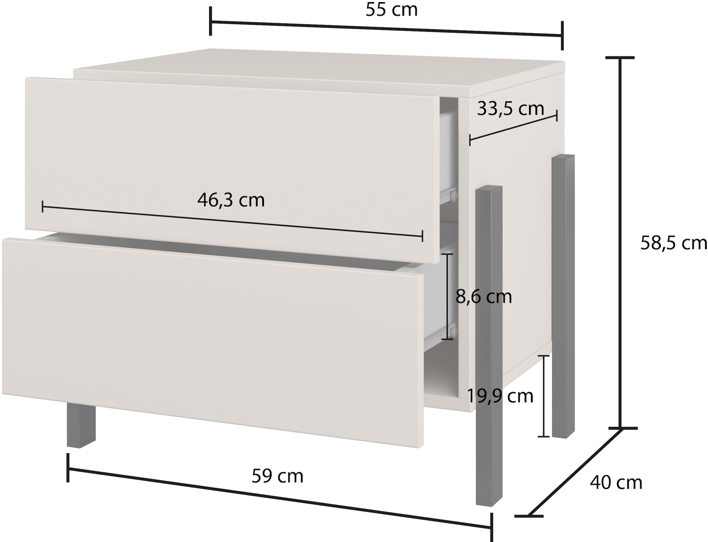 Home affaire Nachtkommode »Jukon, Breite 59 cm, moderne Kommode mit zwei Schubladen«, Nako mit zwei Schubladen, push to open Funktion