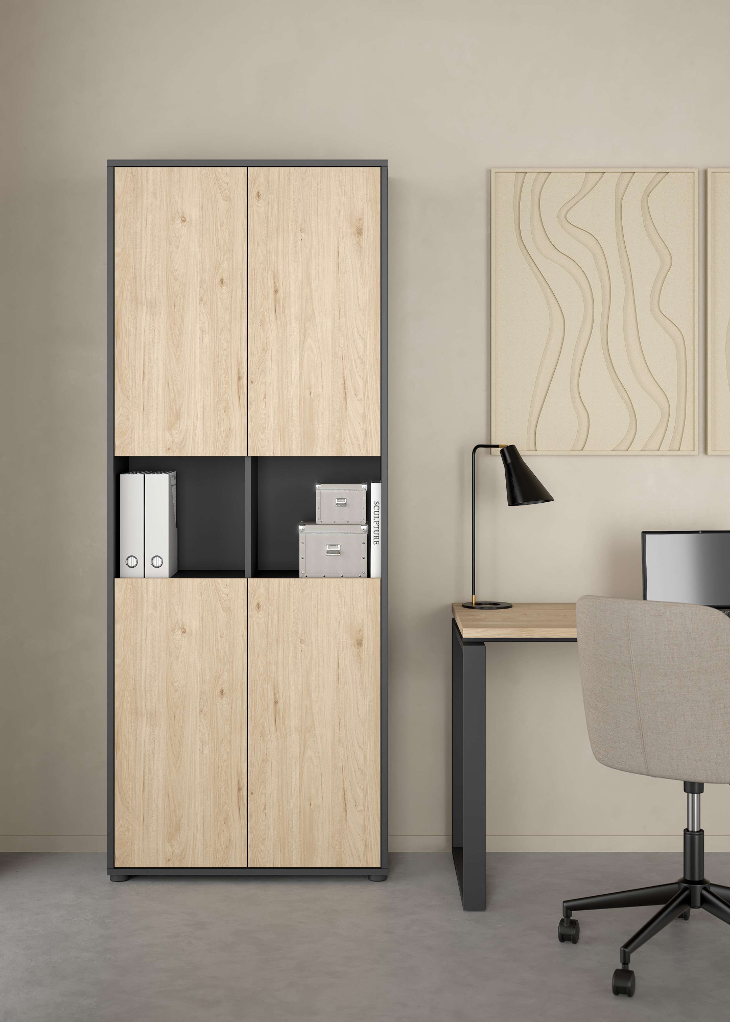 Home affaire Aktenschrank "Sign Aktenregal, Bücherregal, Standregal," Merkzweckschrank, 2 Fächer, 4 Einlegeböden, Breite/Höhe 80/200 cm