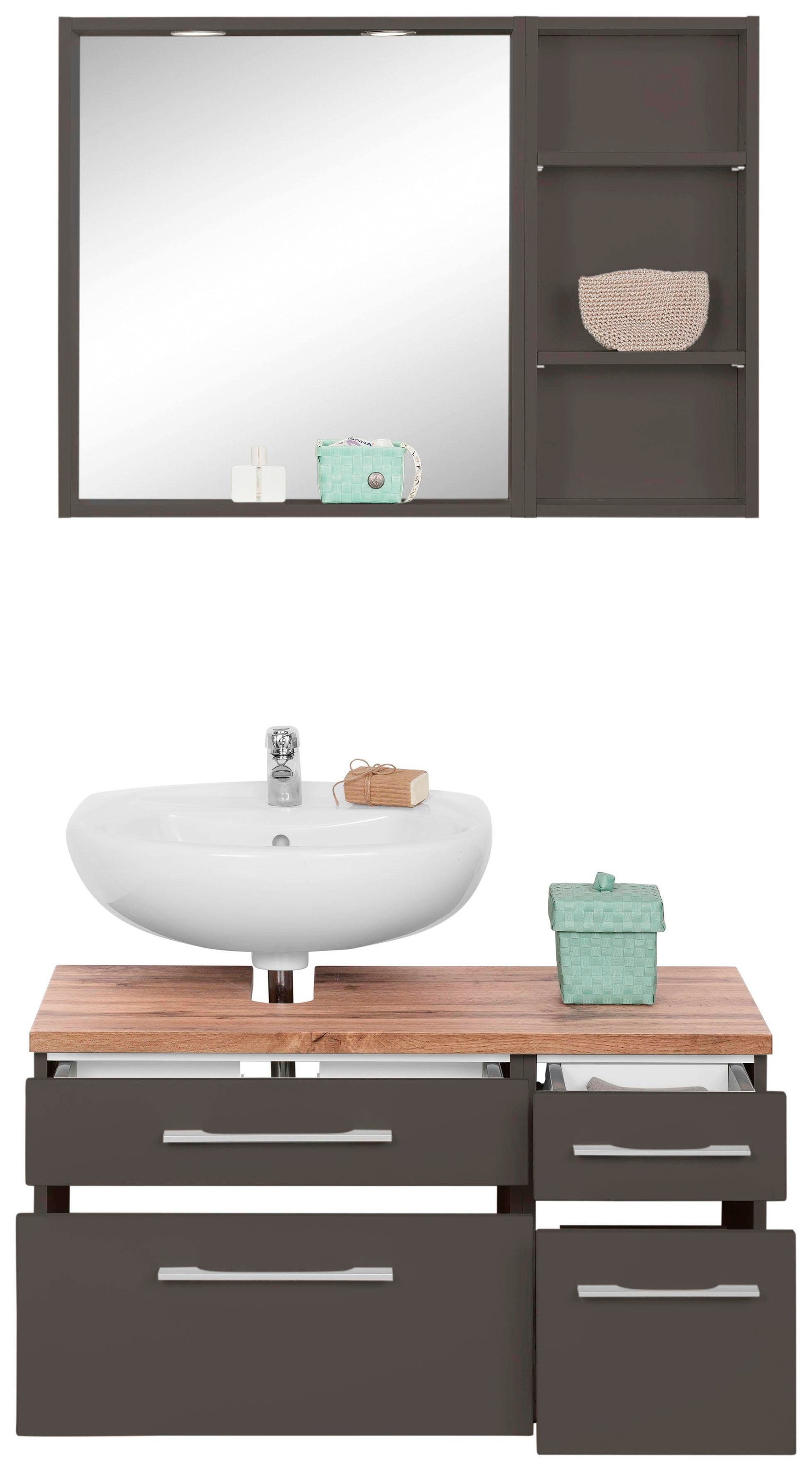 welltime Badmöbel-Set "Davos" 3 Stk. tlg. Spiegel inklusive Beleuchtung, Re günstig online kaufen