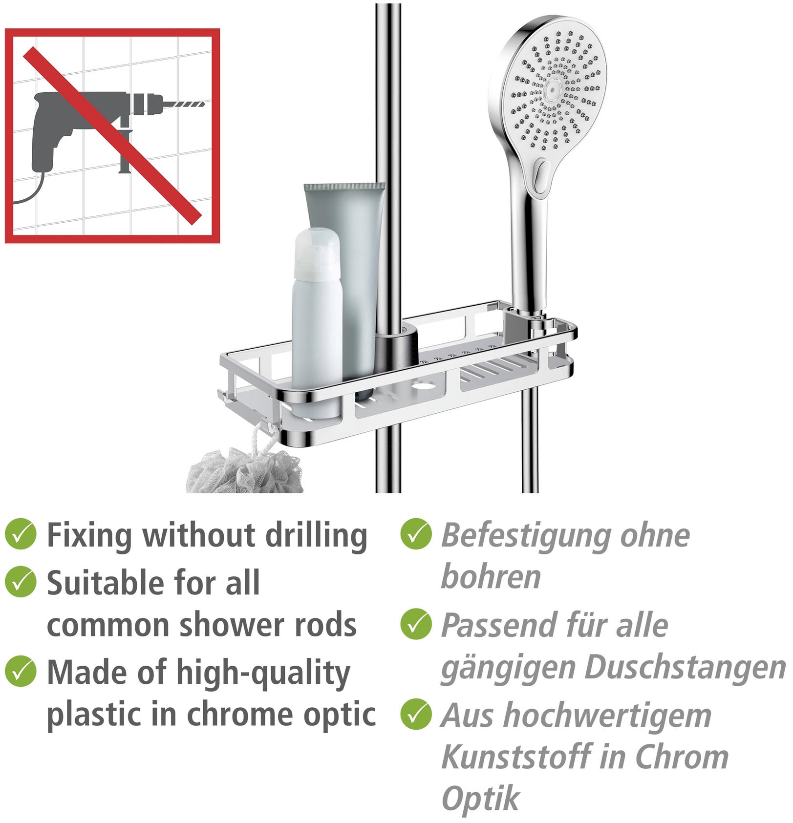 WENKO Duschablage »Libertà Chrom«, Anbringung ohne Bohren und Schrauben