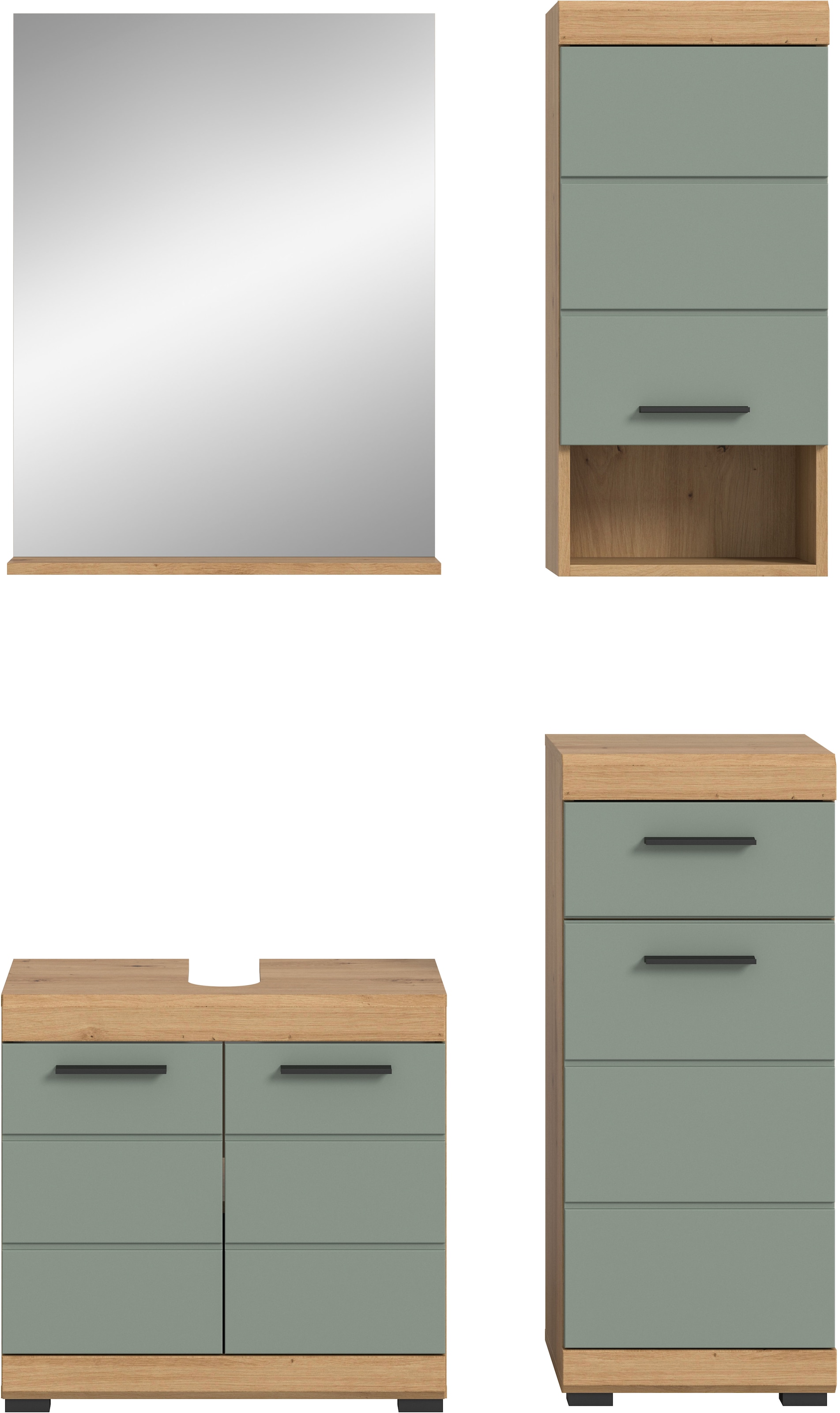INOSIGN Badmöbel-Set »Siena, 4 teilig, bestehend aus:«, (Set), Waschbeckenunterschrank, Spiegel, Unterschrank, Hängeschrank