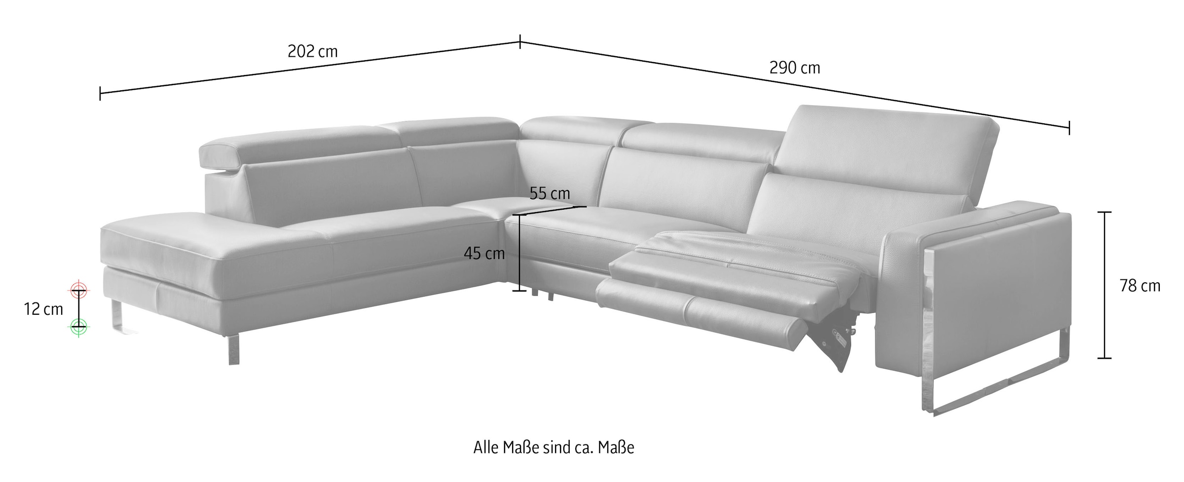 CALIA ITALIA Ecksofa »Pier, L-Form«, mit elektrischer Relaxfunktion, in Leder, 290 cm Breite