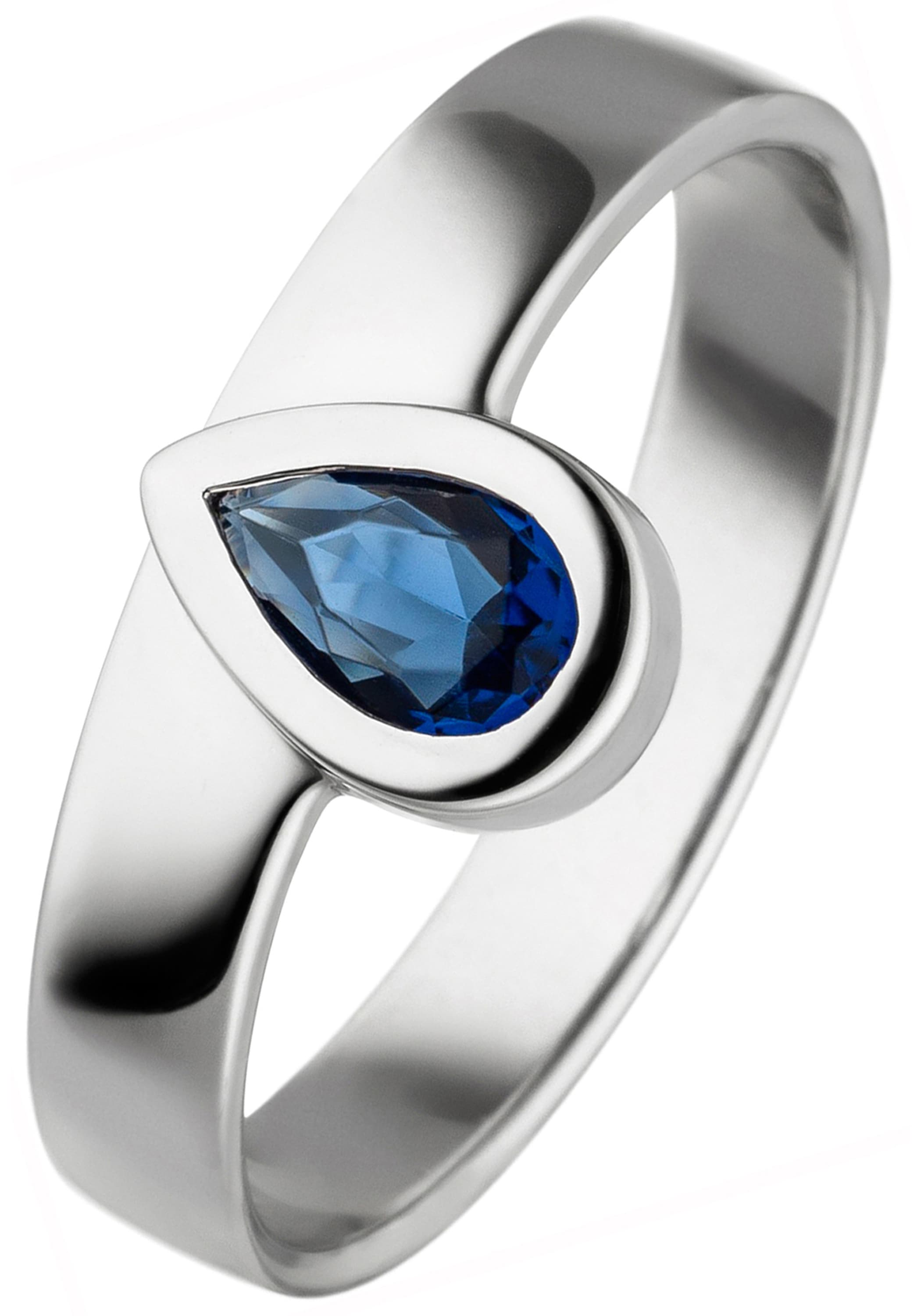 Fingerring, 925 Silber mit Glasstein-Tropfen blau