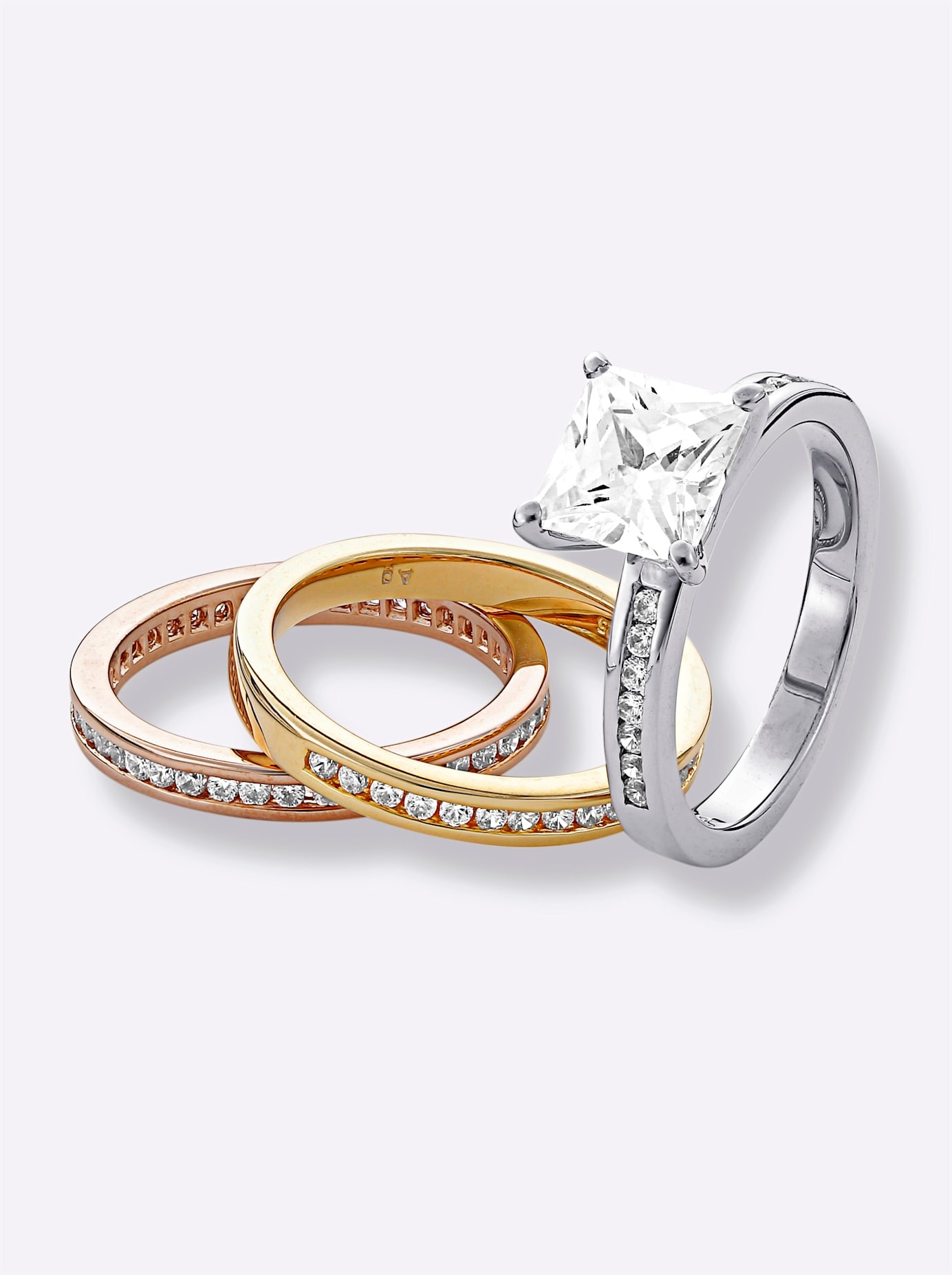 Ring-Set LADY Gr. 19, silber (silber 925), Fingerringe, Damen, 19, Gold Metall Roségold 585 Silber 925 (Sterlingsilber), Gold, Metall, Roségold 585, Silber 925 (Sterlingsilber)