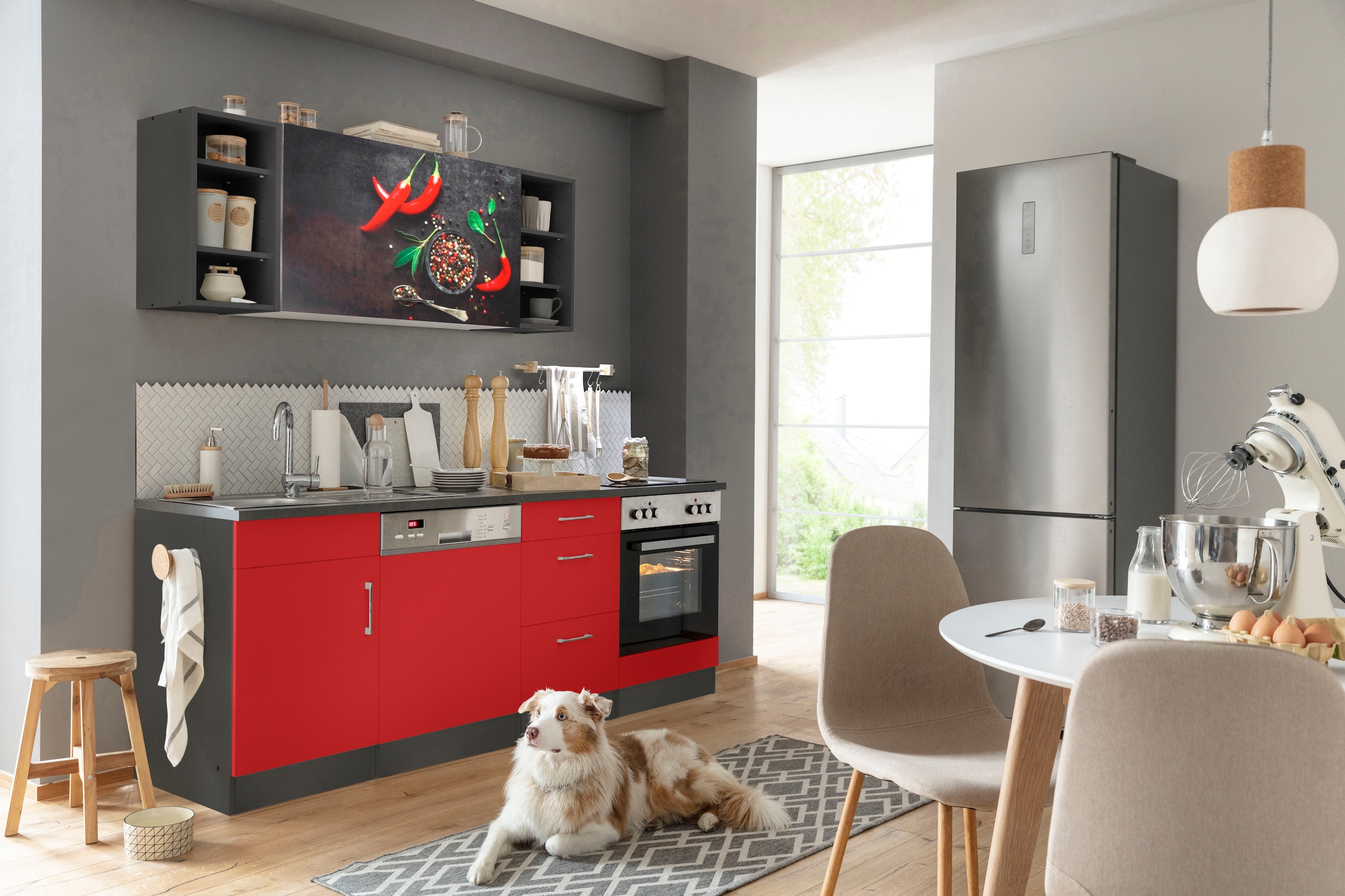 KOCHSTATION Küchenzeile »KS-Paris« ohne E-Geräte, Breite 220 cm