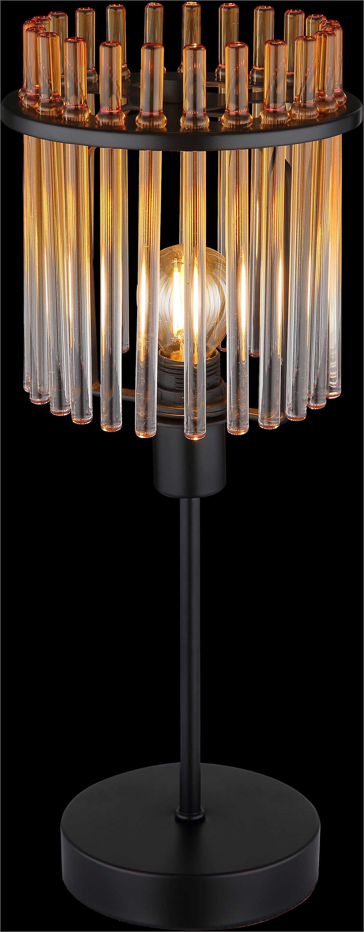 GLOBO LIGHTING Tischleuchte »GORLEY« E14 1 Stk. Tischlampe schwarz Glasstäbe amber klar verlaufend elegant