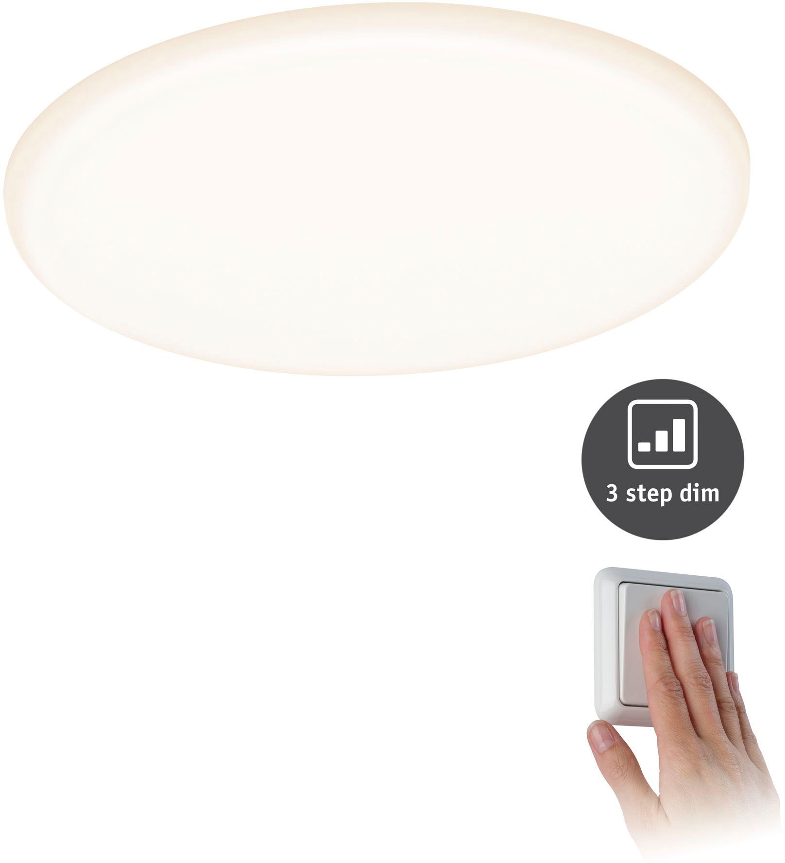Paulmann LED Einbauleuchte »Veluna VariFit IP44 3-Stufen-dimmbar rund 185 17W 3.000K Satin« 1 Stk. Warmweiß LED Einbaupanel IP44 3-Stufen-dimmbar rund 185 17W 3.000K Satin