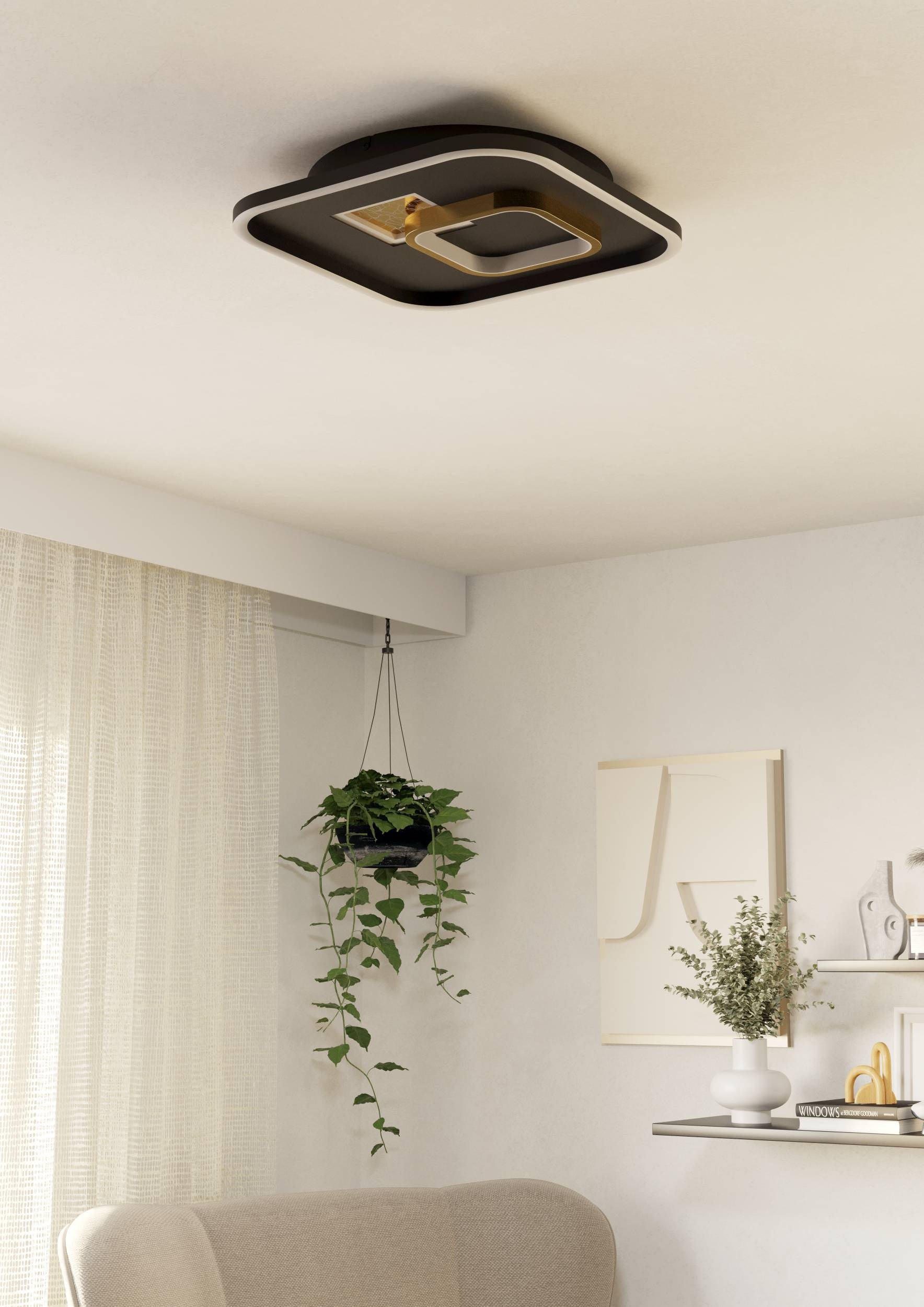 EGLO Deckenleuchte »Tiriolo LED Deckenlampe, geometrisch, Metall und Kunststoff, Flurlampe« LED-Modul 1 Stk. Warmweiß Wand-/Deckenleuchte - L38 x B38 x H6 cm - schwarz, gold