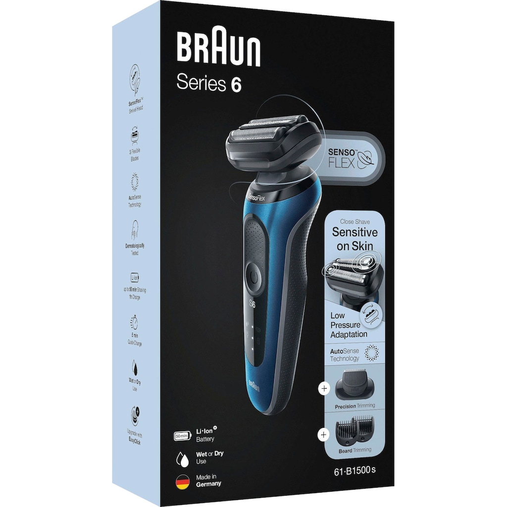 Braun Elektrorasierer »Series 6 61-B1500s«, 1 St. Aufsätze, EasyClick-Barttrimmer-Aufsatz, Wet&Dry