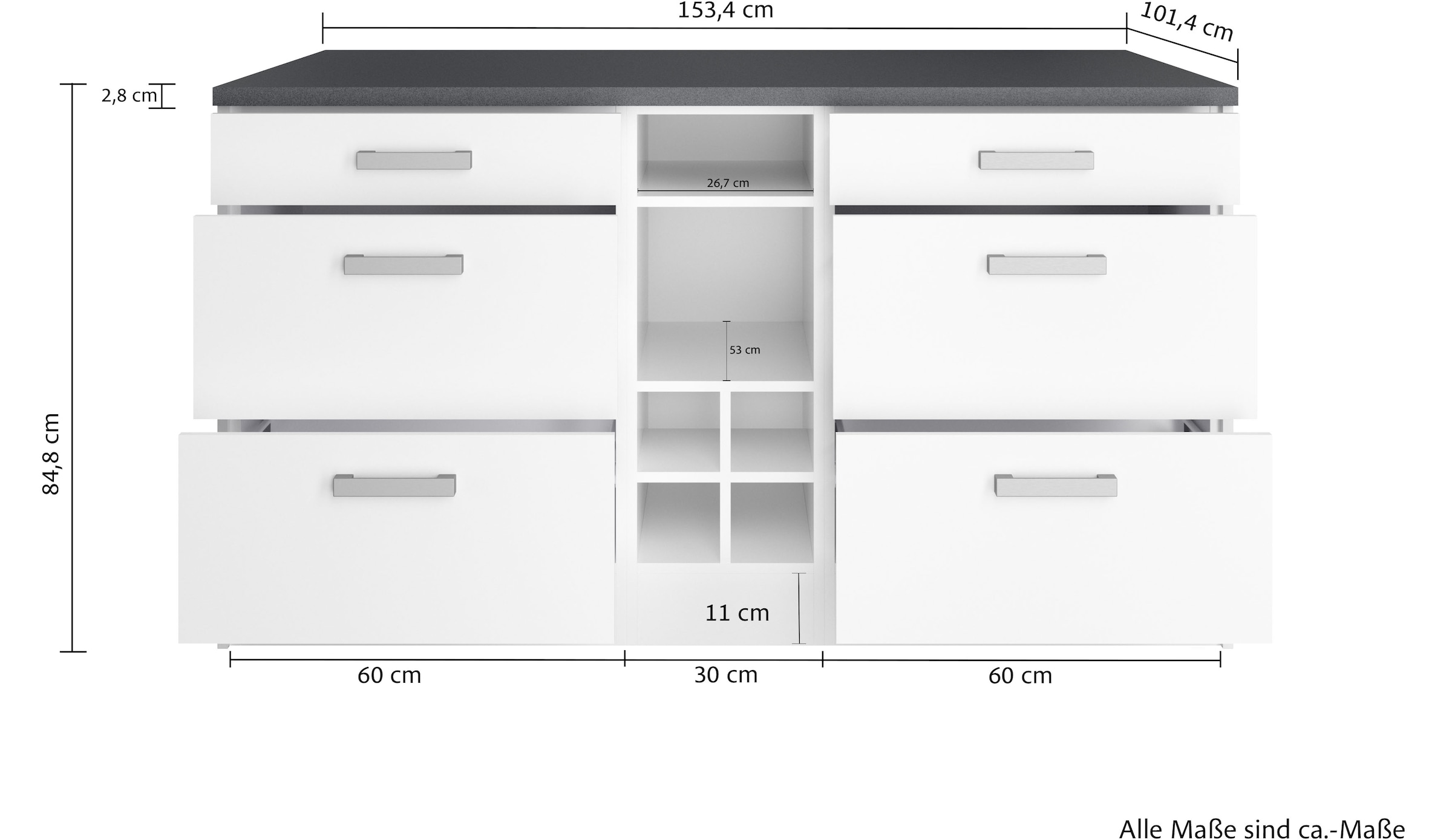 KOCHSTATION Kücheninsel »KS-Toronto« Breite 153 cm, MDF-Fronten, Flaschenregal