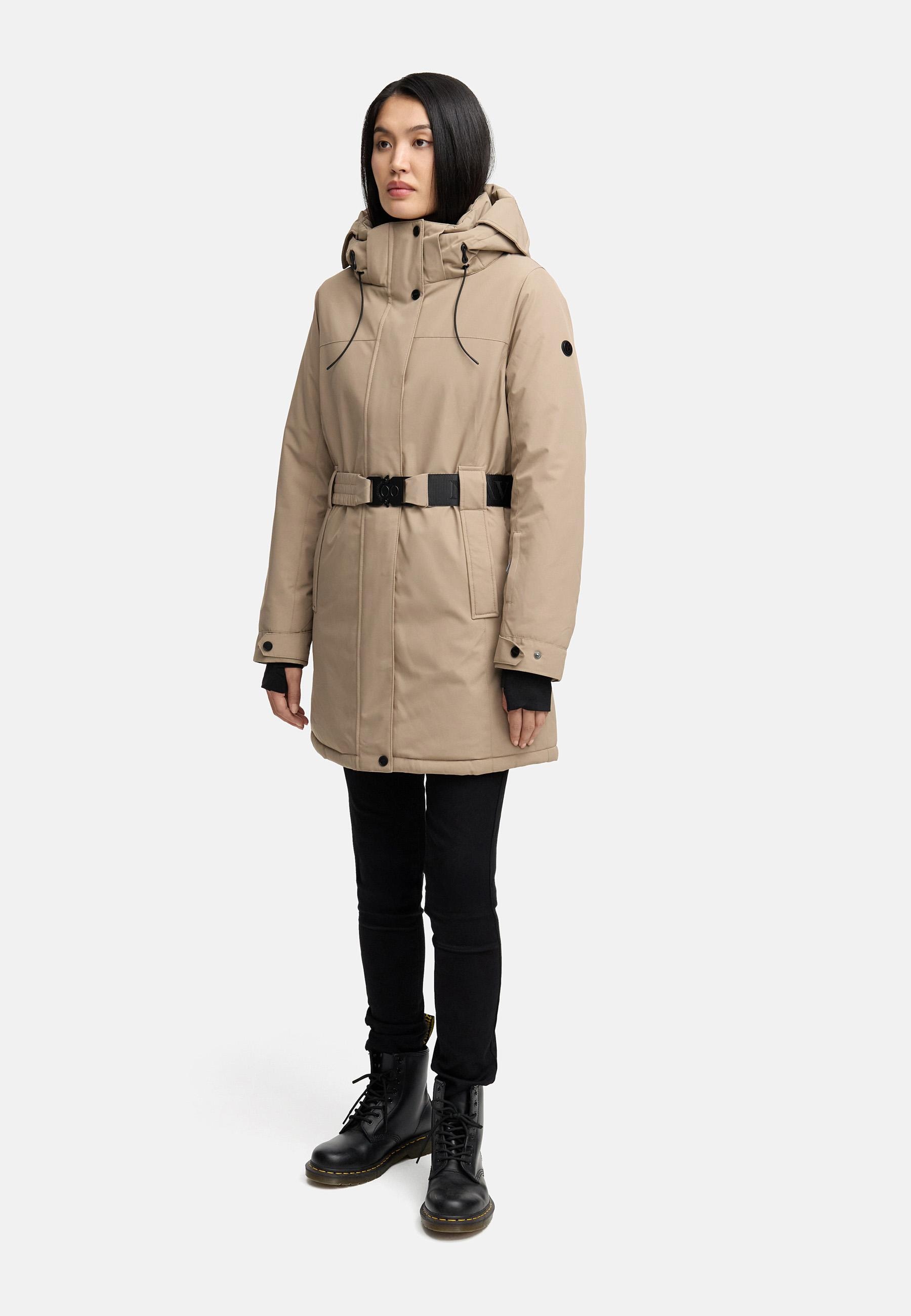 Navahoo Wintermantel »Frostkuss 14«, Warmer Damen Mantel mit abnehmbarer Kapuze und Taillengürtel