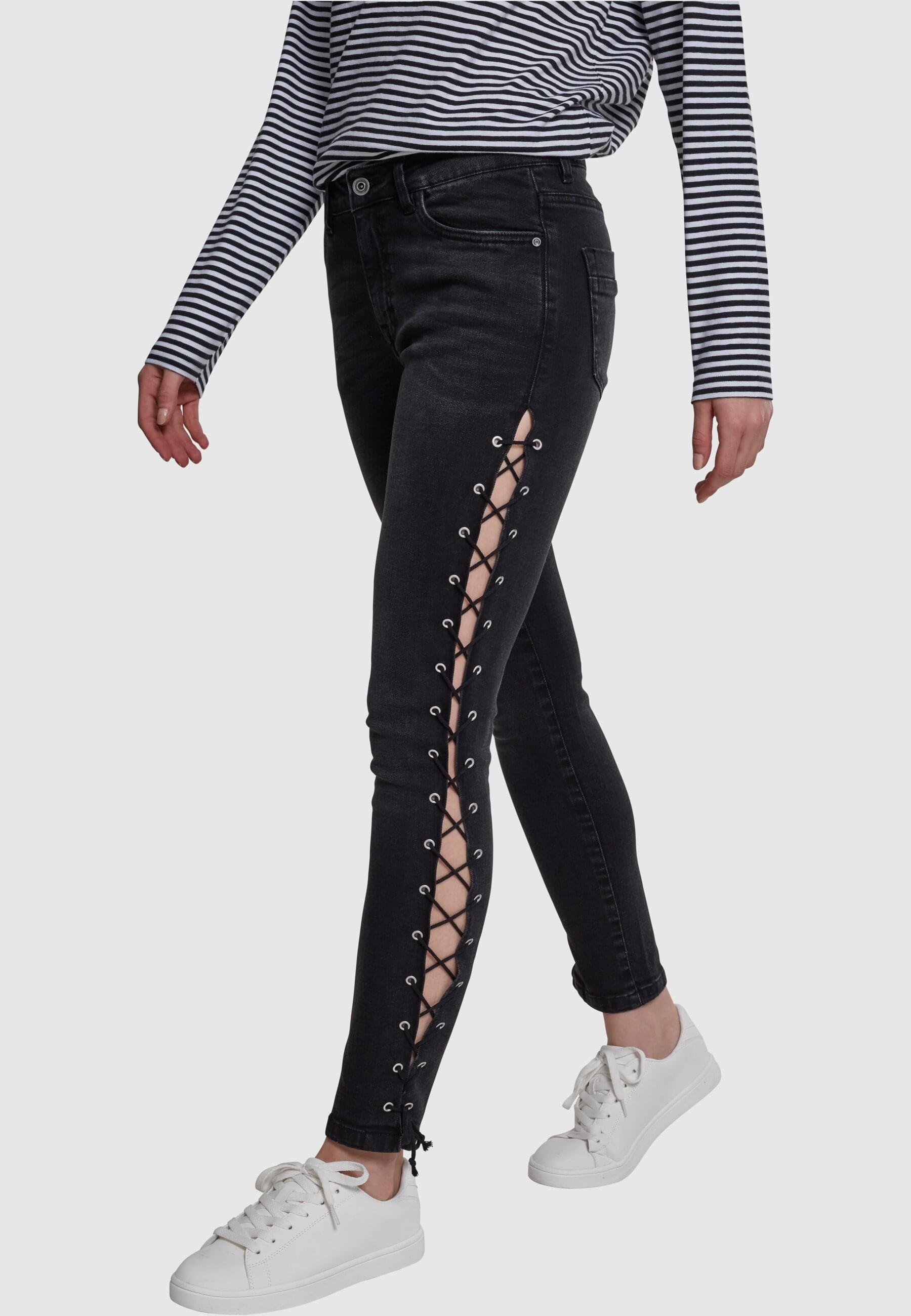 URBAN CLASSICS Bequeme Jeans »Urban Classics Damen Ladies Denim Lace Up Skinny Pants«, (1 tlg.)