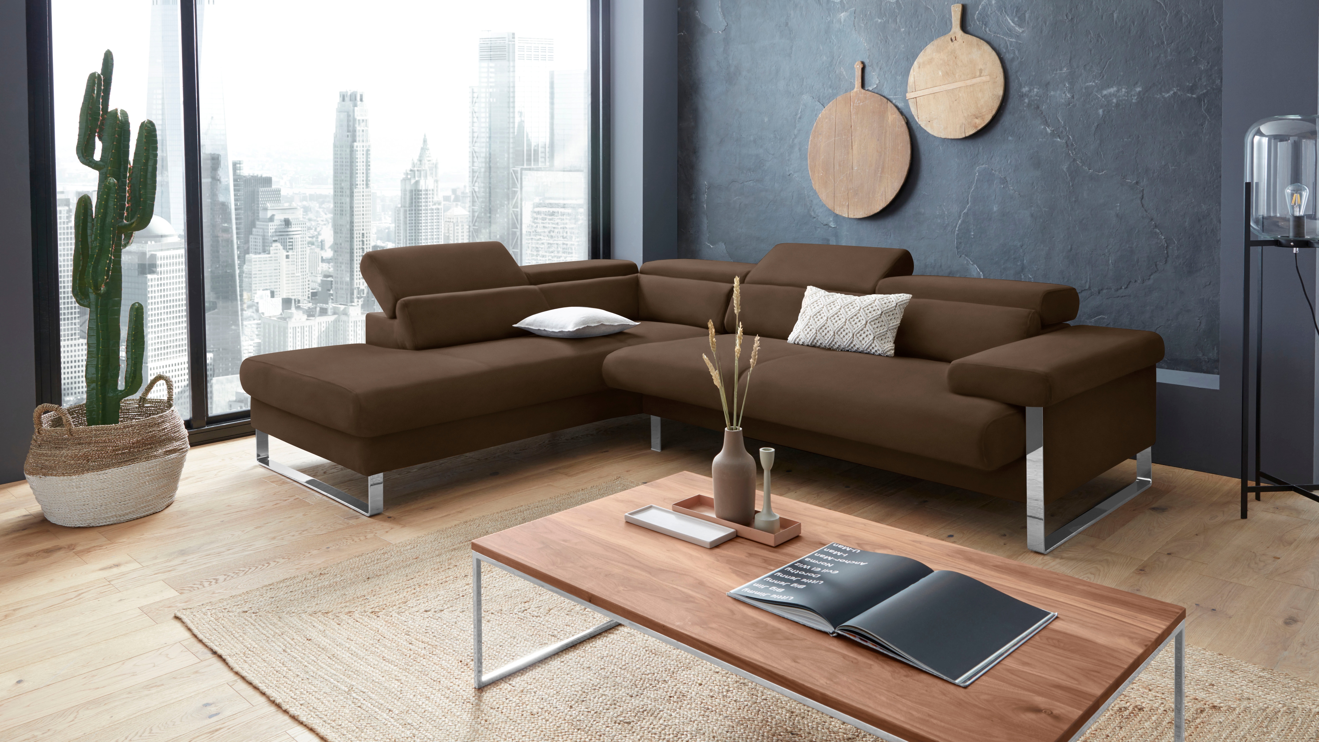 W.SCHILLIG Ecksofa "finn, toller Sitzkomfort, L-Form, hochwertige Verarbeitungsdetails" German Design Award 2016, Fußgestell Chrom glänzend, Breite 281 cm