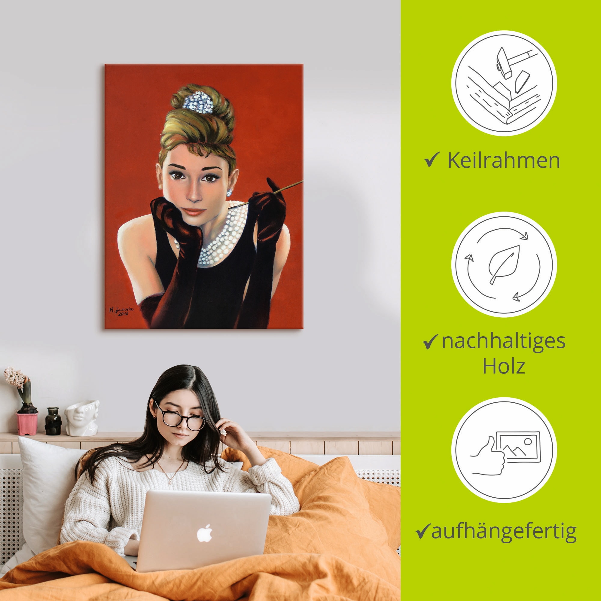 Artland Wandbild »Audrey Hepburn Porträt«, Stars, (1 St.), als Alubild, Outdoorbild, Leinwandbild, Poster, Wandaufkleber