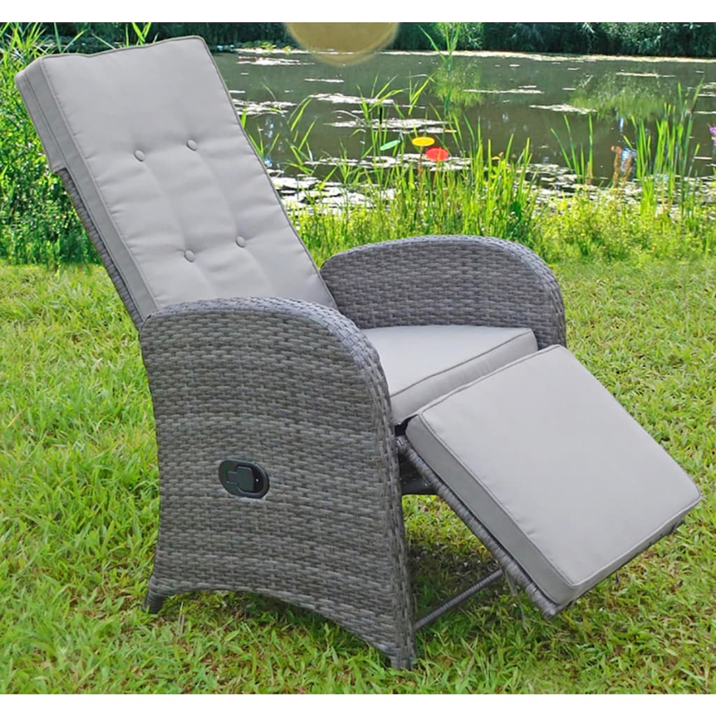 Garden Pleasure Loungesessel »SALERNO«, (Set, 2 St.), Polyrattan, verstellbar, inkl. Auflagen, grau