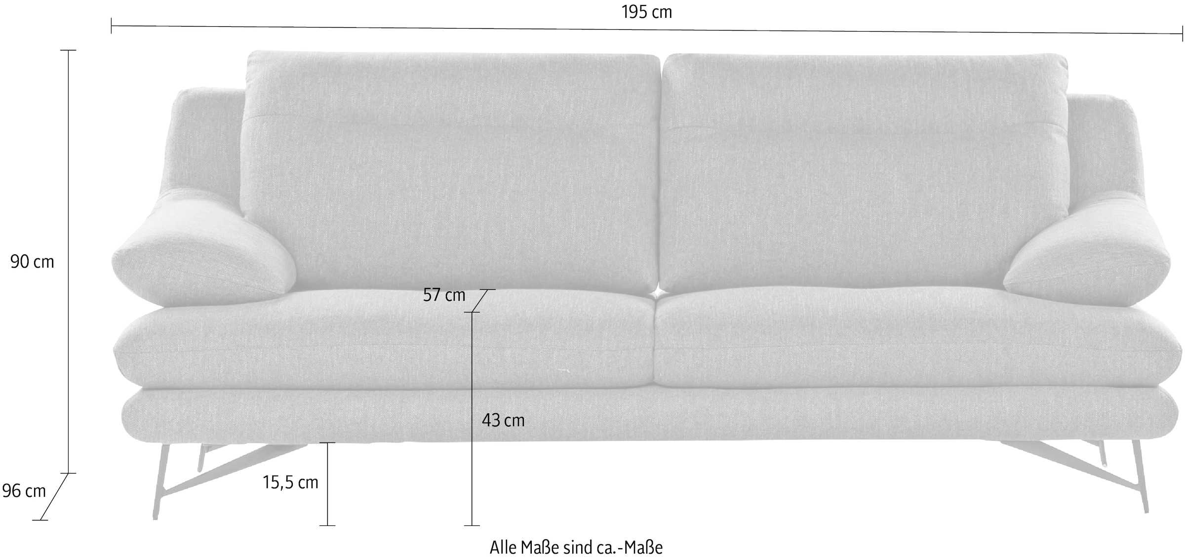 CALIA ITALIA 2,5-Sitzer »Cezanne, elegant und bequem, aufwendige Detailverarbeitung« im Strukturbezug, wahlweise mit Sitztiefenverstellung