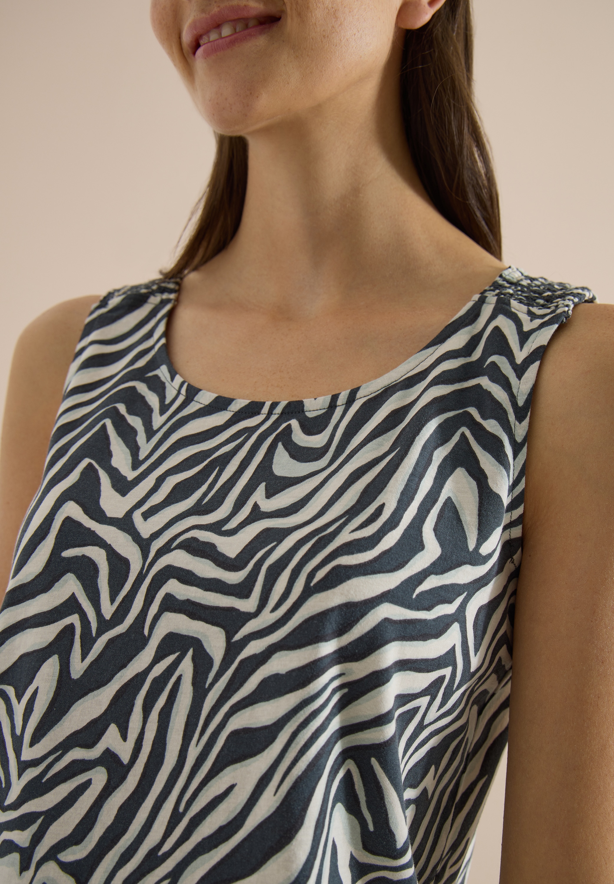 Cecil Shirttop Sommertop, Baumwolle, mit Smokdetail