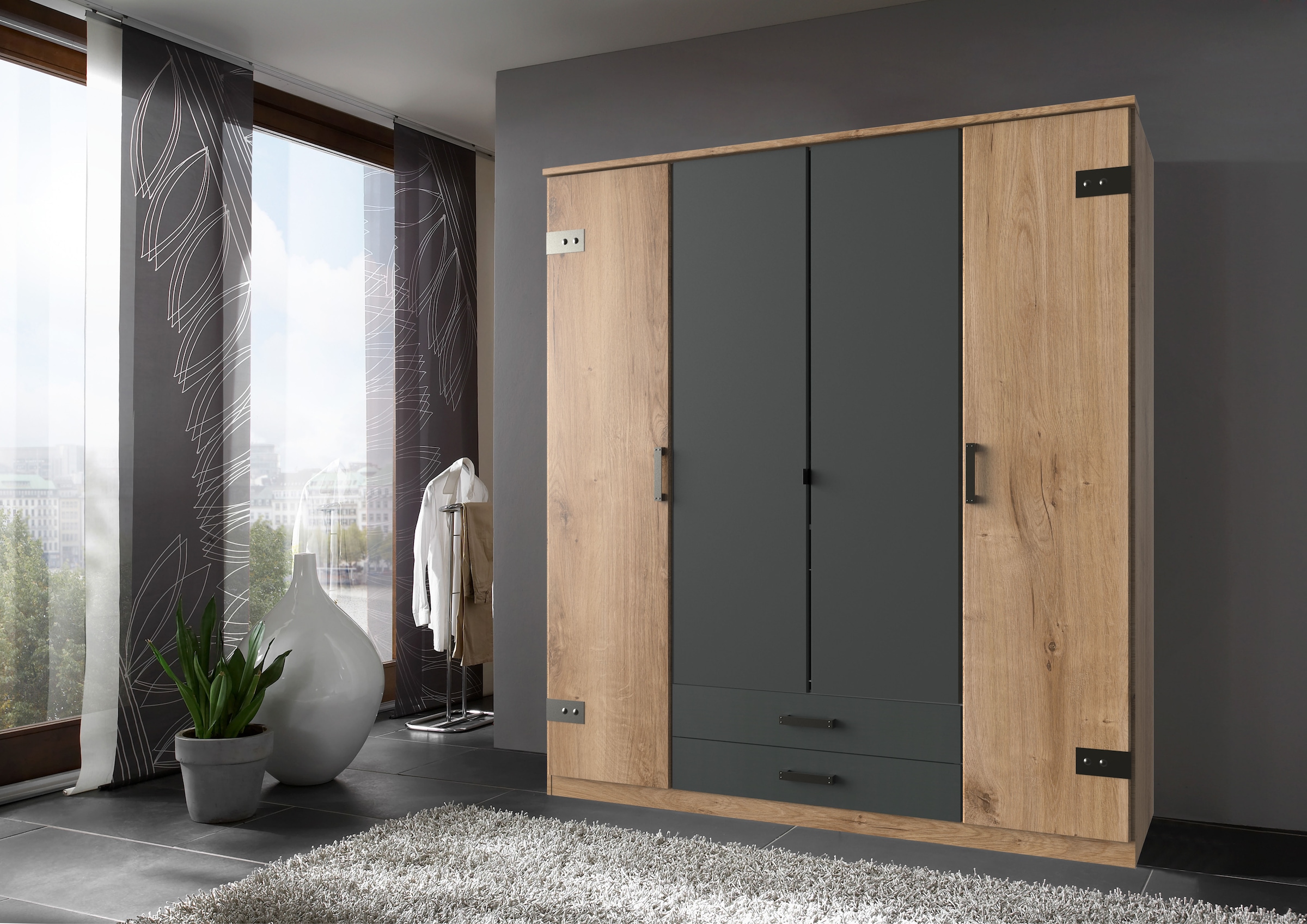 Wimex Kleiderschrank "Cork, mit oder ohne Spiegel, rustikaler Look im Industrial Design" wahlweise in 135cm oder 180cm breit, 58cm tief, 199cm hoch