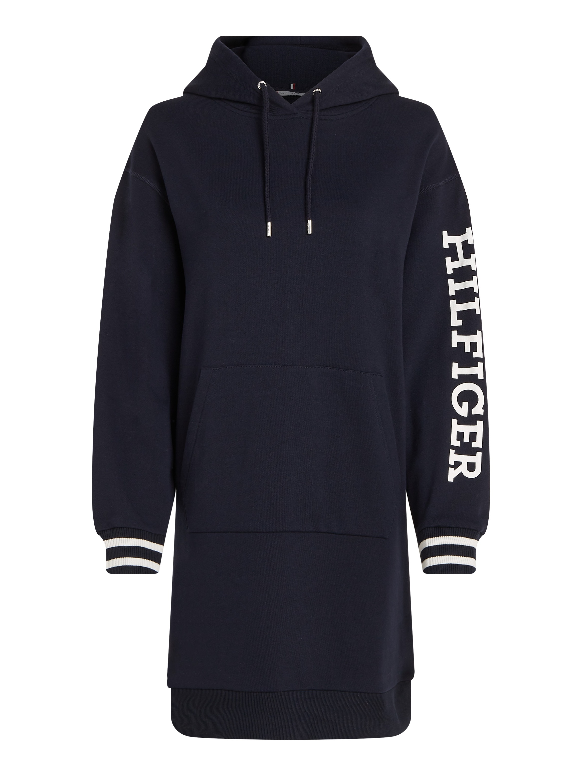 Tommy Hilfiger kaufen auf SLV BAUR mit Logo-Schriftzug SHORT DRS«, dem Hilfiger | markanten Sweatkleid HOOD Ärmel MONOTYPE für »REG