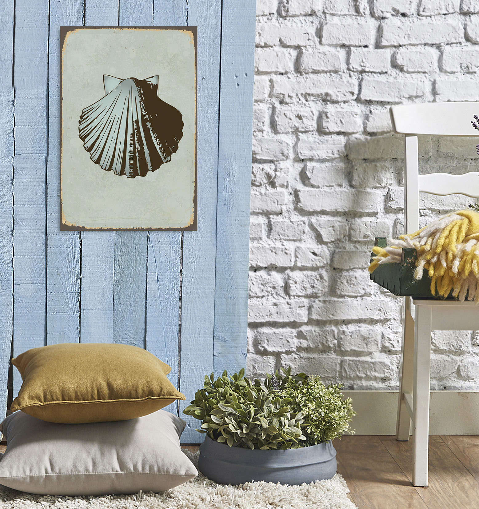 queence Metallbild "Seashell" Leuchtturm 1 Stk. tlg. Stahlschilder
