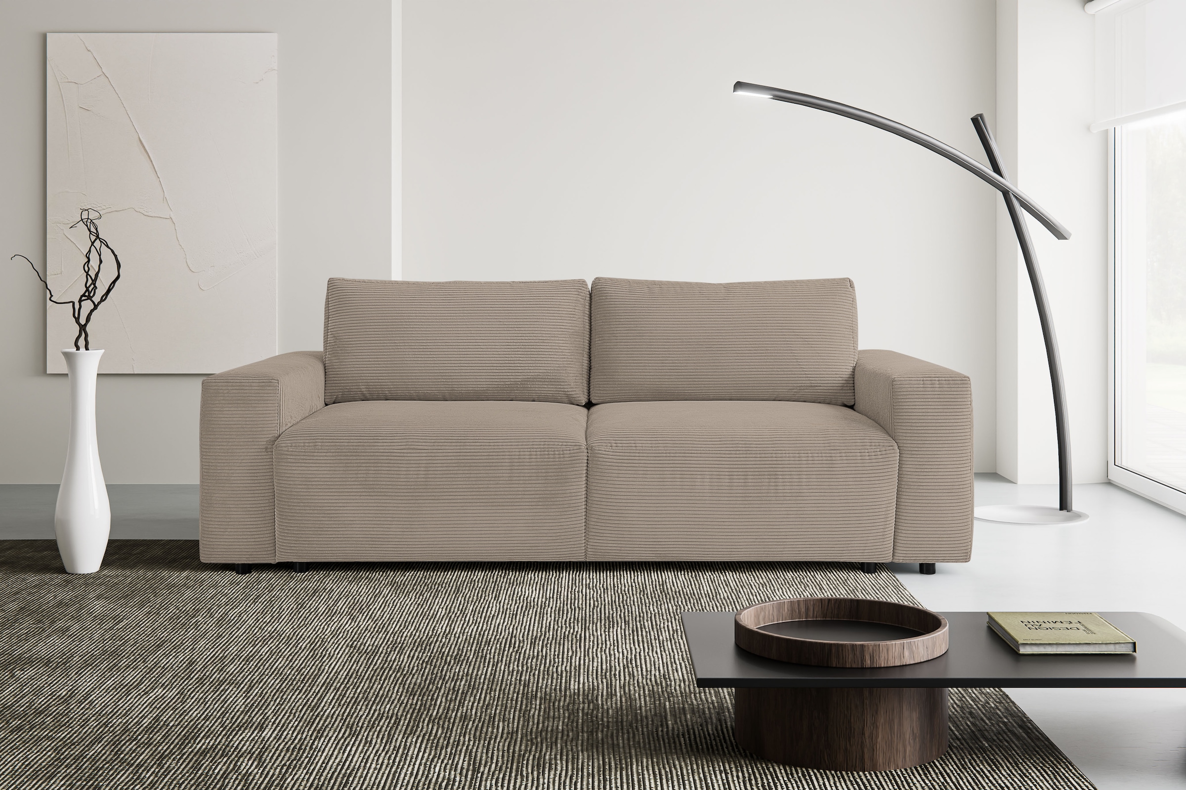 WERK2 Schlafsofa "Lima 245 cm modern und bequem" Cord, Schlaffunktion, Bettkasten