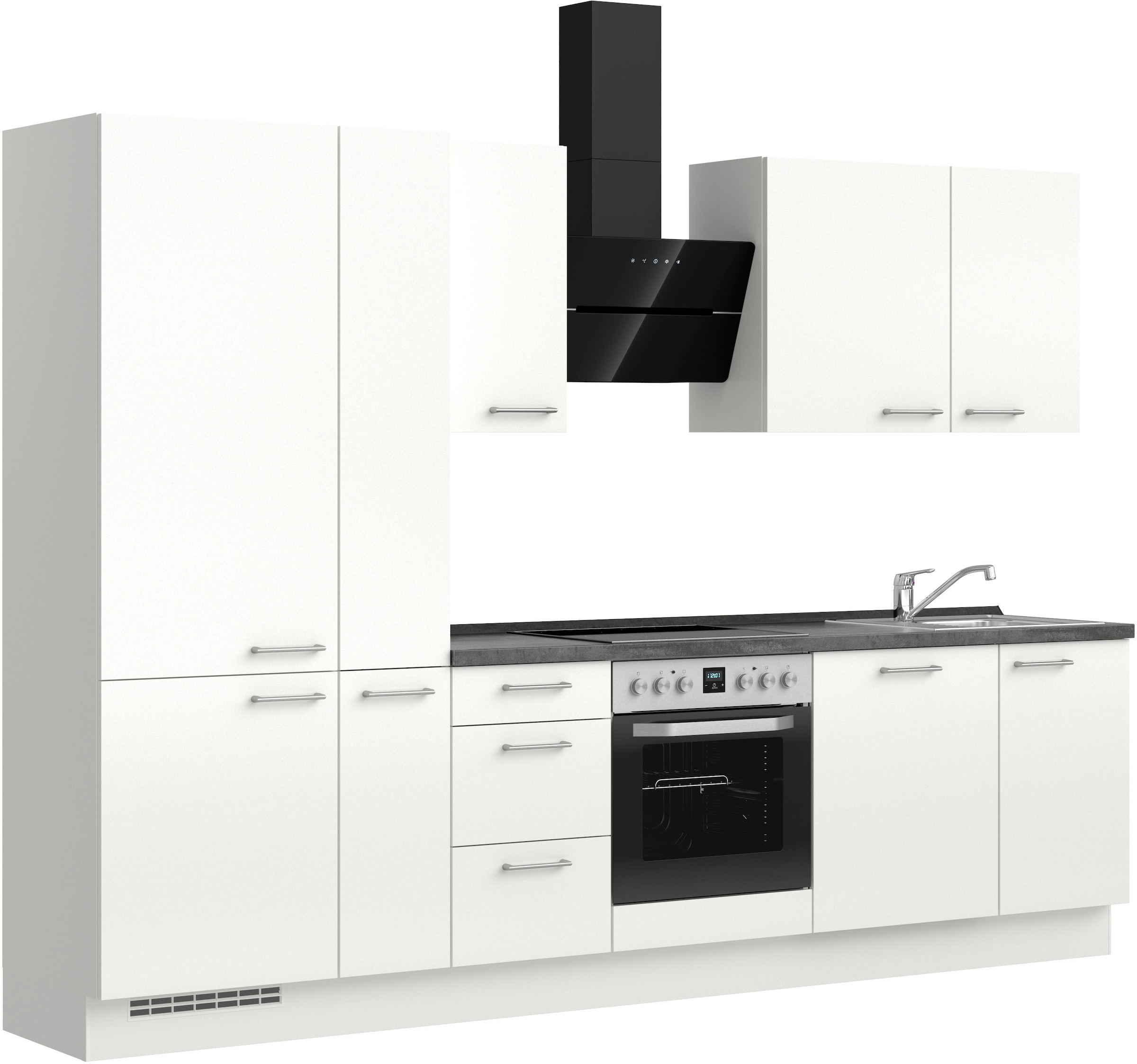 nobilia® Küchenzeile »"Laser II", NEU: individuell anpassbar mit gratis Profi-Beratung« vormontiert, 300 cm breit, optional mit verschiedenen E‑Geräte-Sets