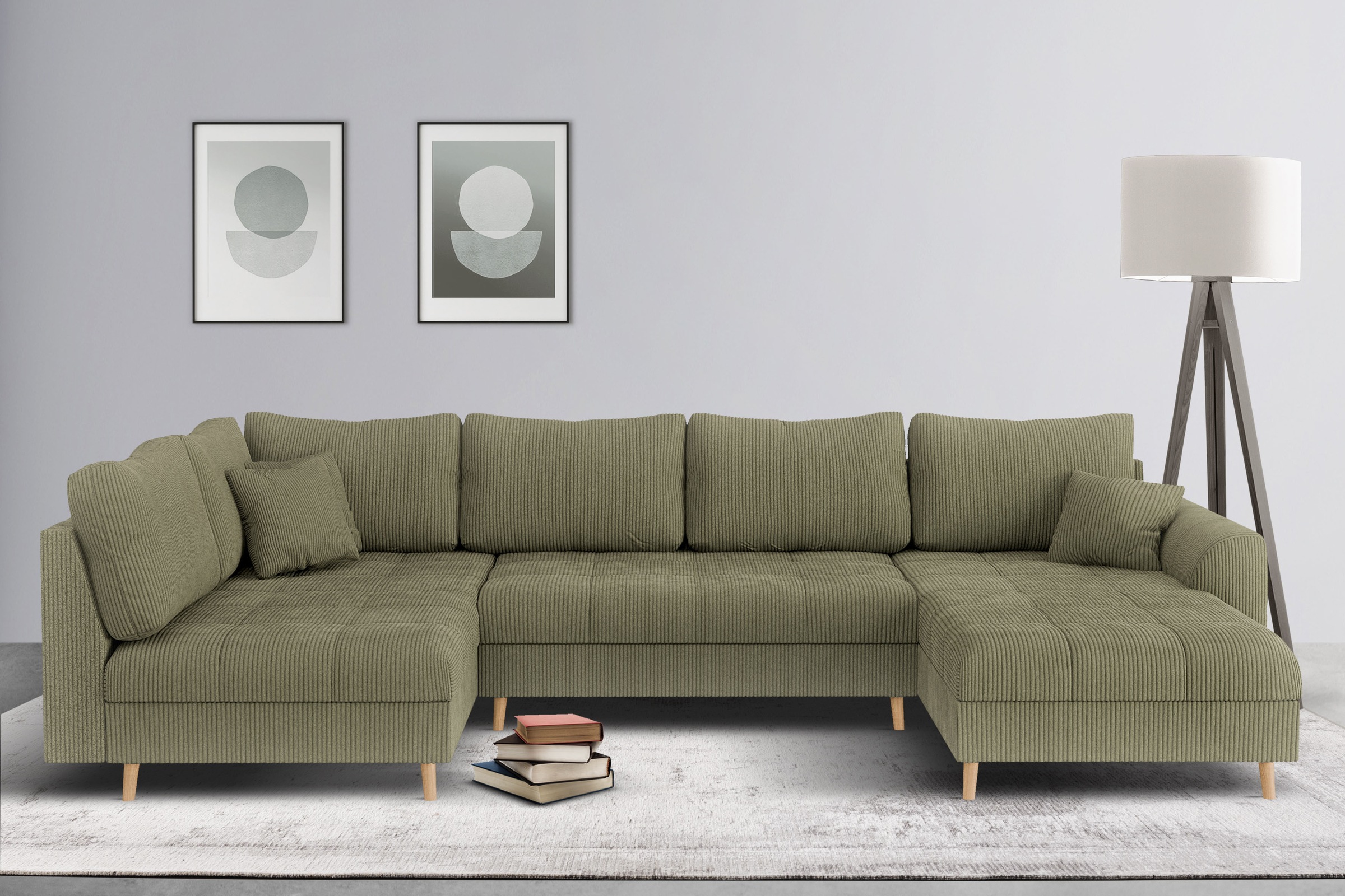 Home affaire Wohnlandschaft »CHARRE U-Form mit Ottomane, Maße B/T/H: 310/161/81 cm«, feine Steppung, lose Rücken- und Zierkissen, auch in Cord und Bouclé
