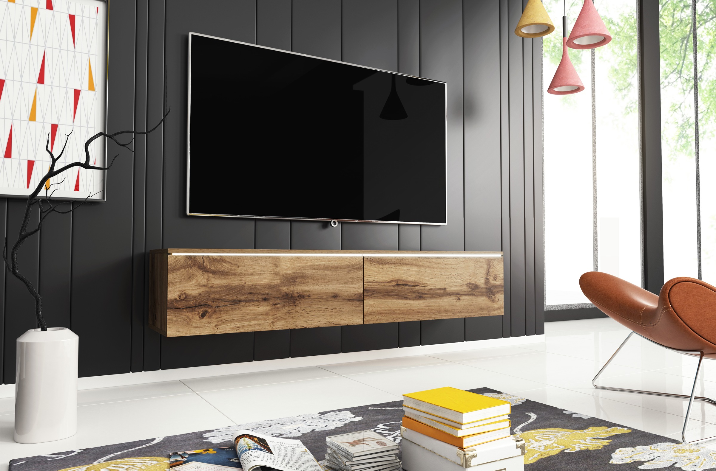 INOSIGN Lowboard »LOWBOARD D, wahlweise mit oder ohne Beleuchtung«, modernes TV-Board ohne Griffe, mit viel Stauraum,stehend und hängend
