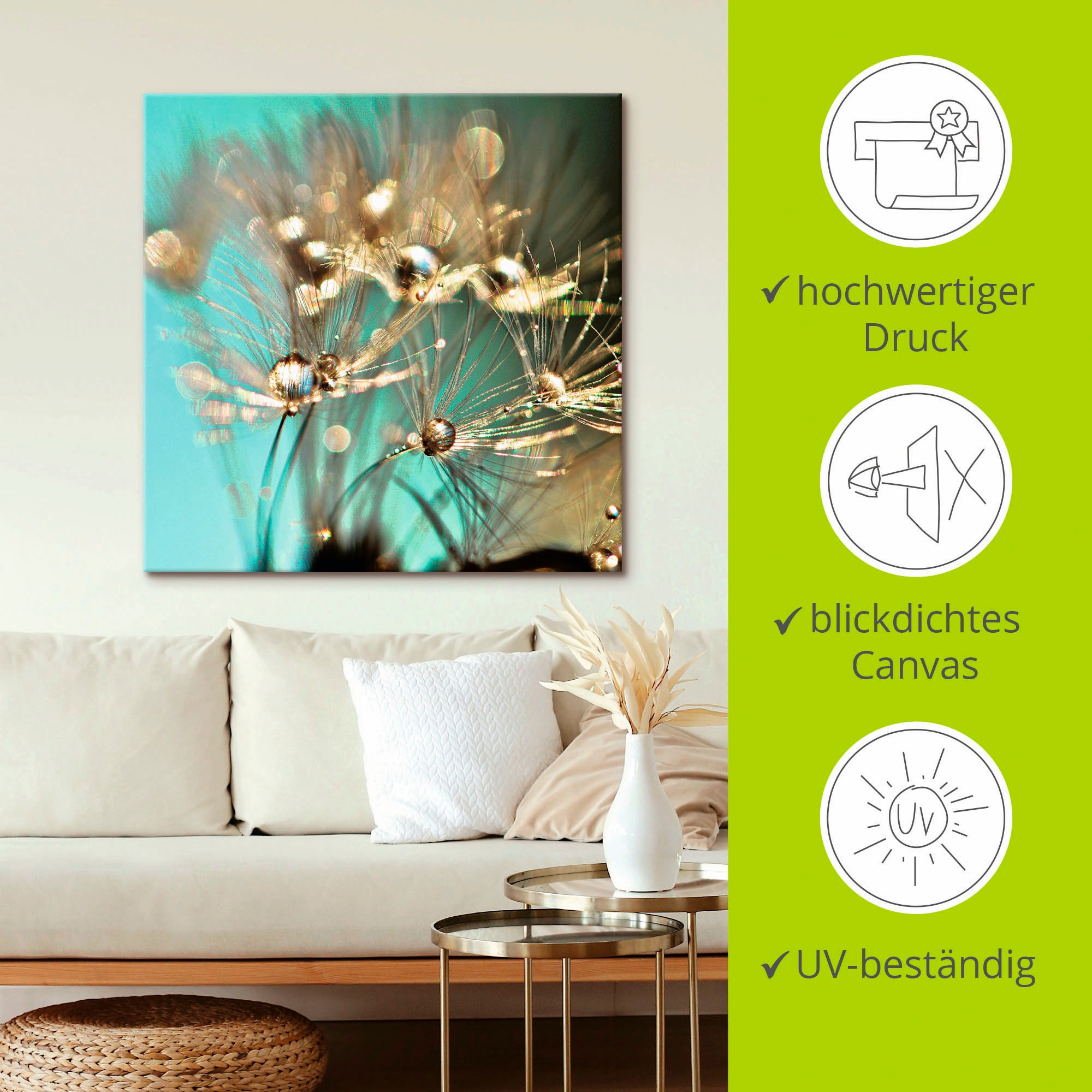 Artland Wandbild »Pusteblume glänzendes Gold«, Blumen, (1 St.), als Alubild, Outdoorbild, Leinwandbild, Poster, Wandaufkleber