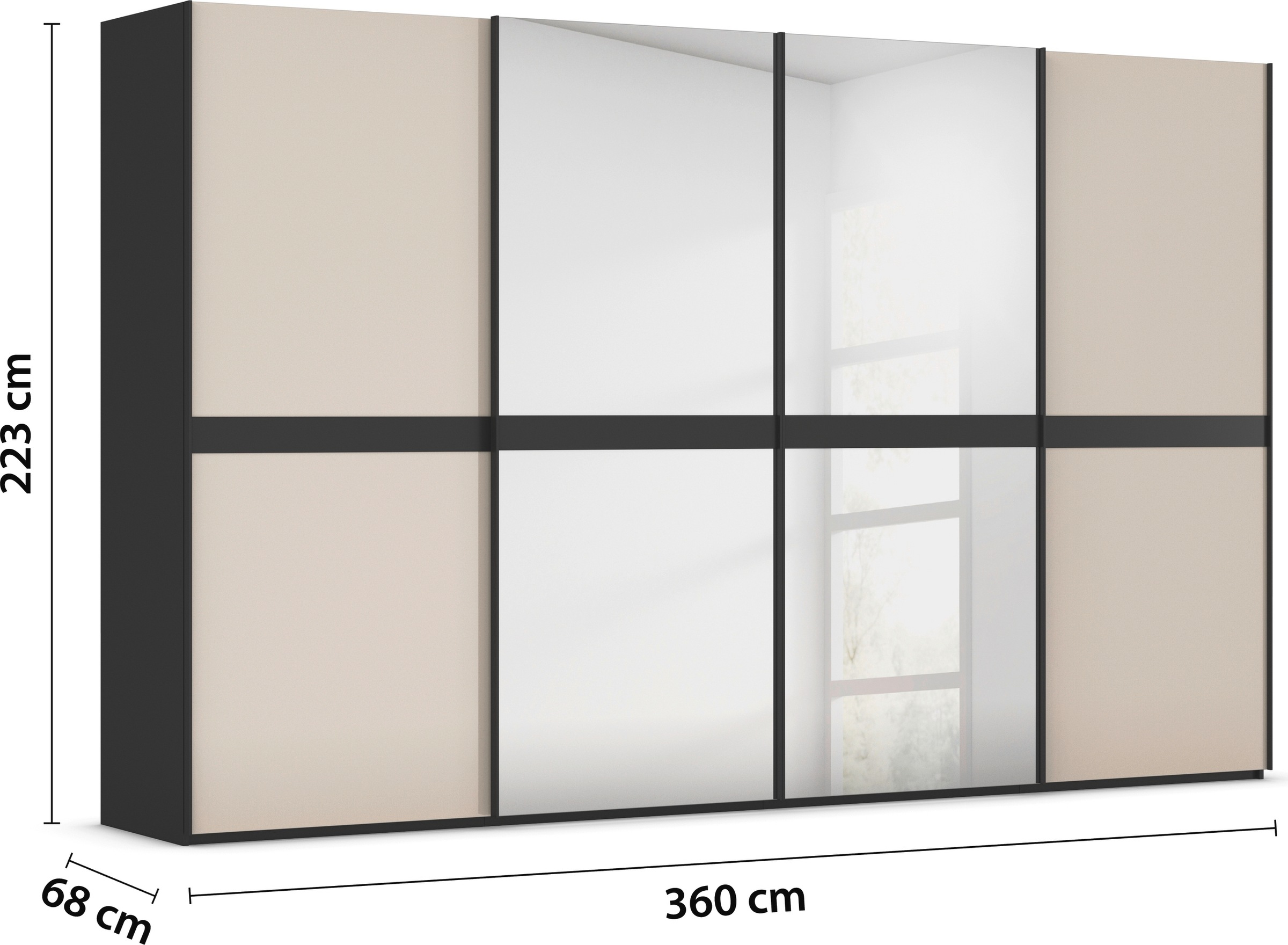 rauch Schwebetürenschrank »Kleiderschrank Schrank Garderobe Schlafzimmerschrank SCALE-LINE«, edle Optik mit Bauchbinde mit Glas/Spiegel-Front MADE IN GERMANY