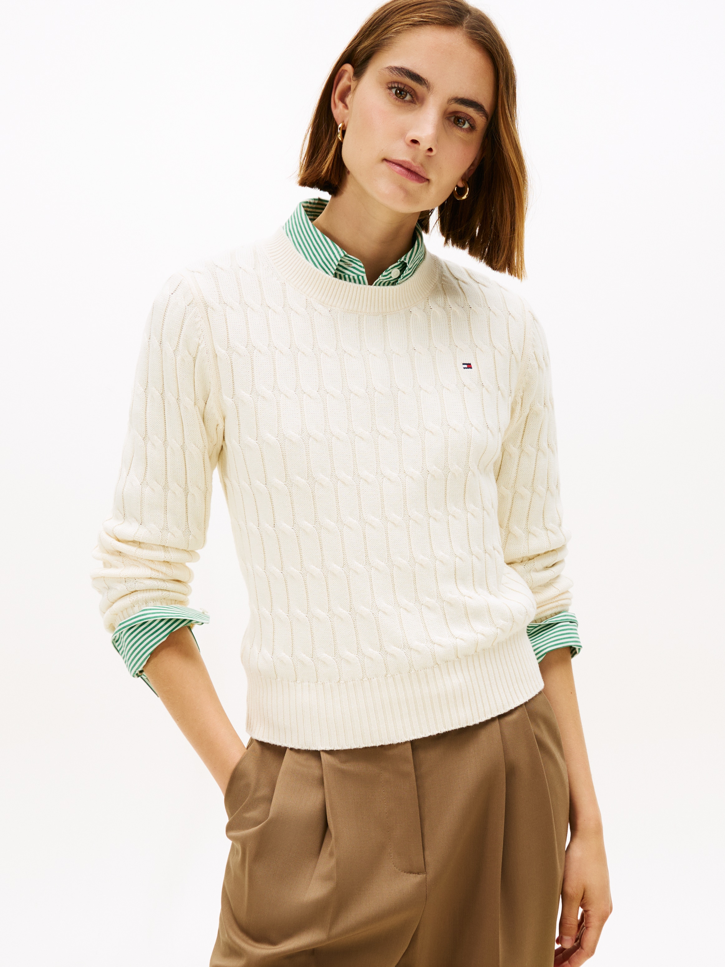 Tommy Hilfiger "CO CABLE MID GG C-NK LS SWT" mit Zopfmuster