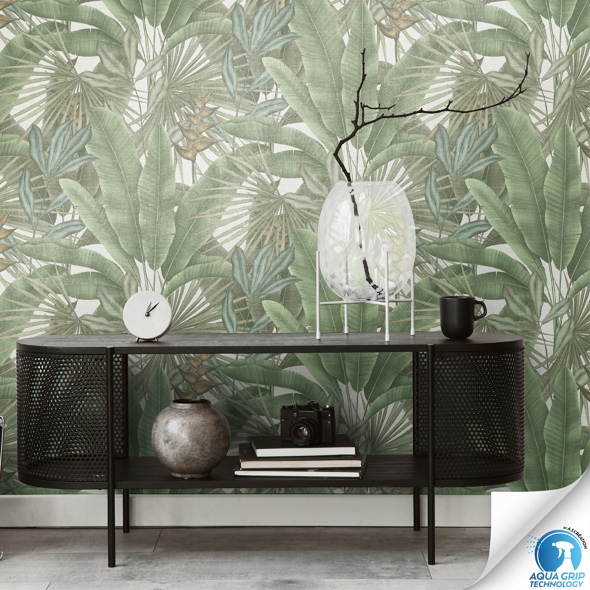 living walls Vliestapete "DesignDrop vorgeleimte Tapete Dschungel Mustertapete Grün Weiß" matt strukturiert florale Vliestapete vorgekleistert für Schlafzimmer Wohnzimmer Küche