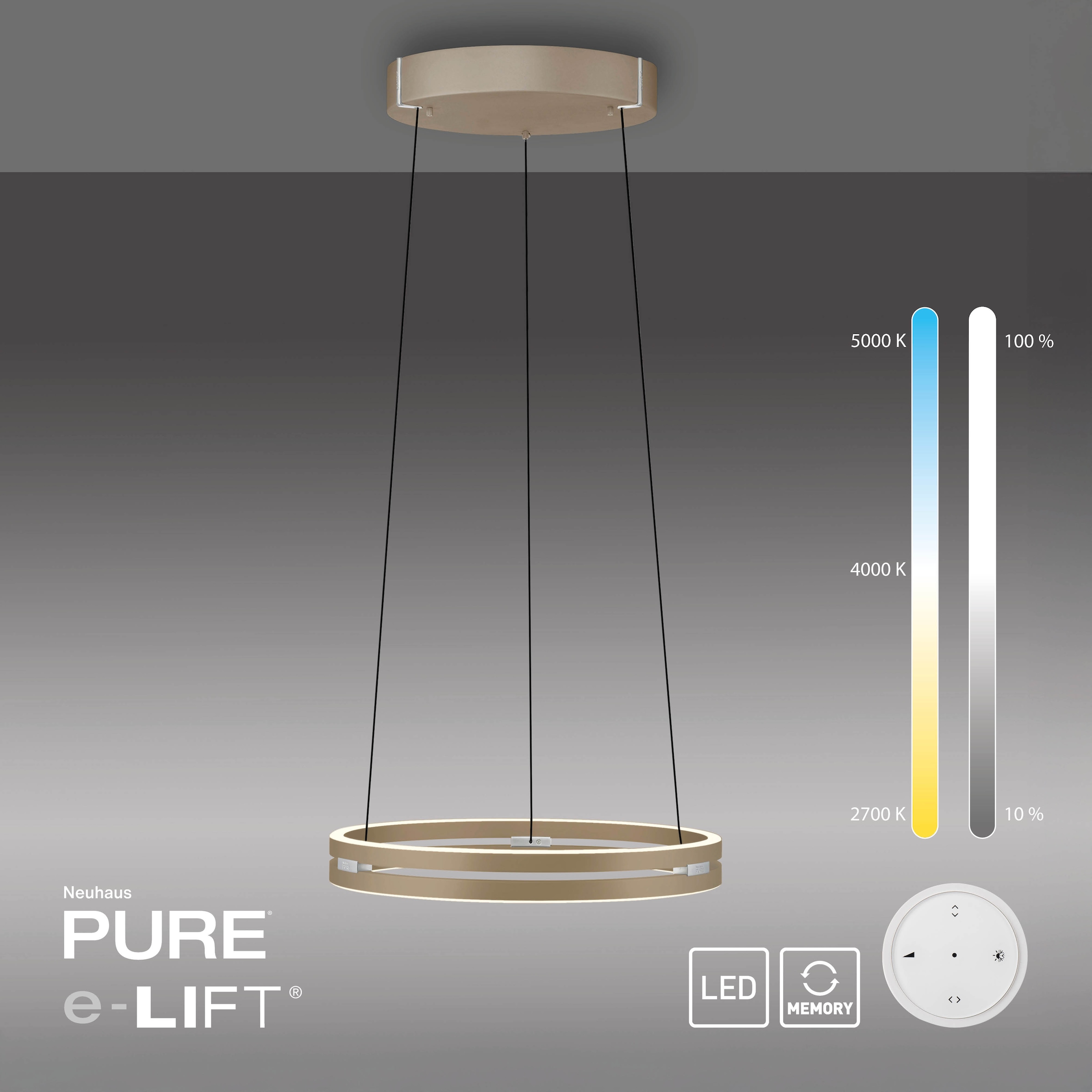 Neuhaus PURE LED Pendelleuchte »PURE E-Loop« LED-Board 1 Stk. warmweiß - kaltweiß e-LIFT® Funktion, CCT, dimmbar über Fernbedienung