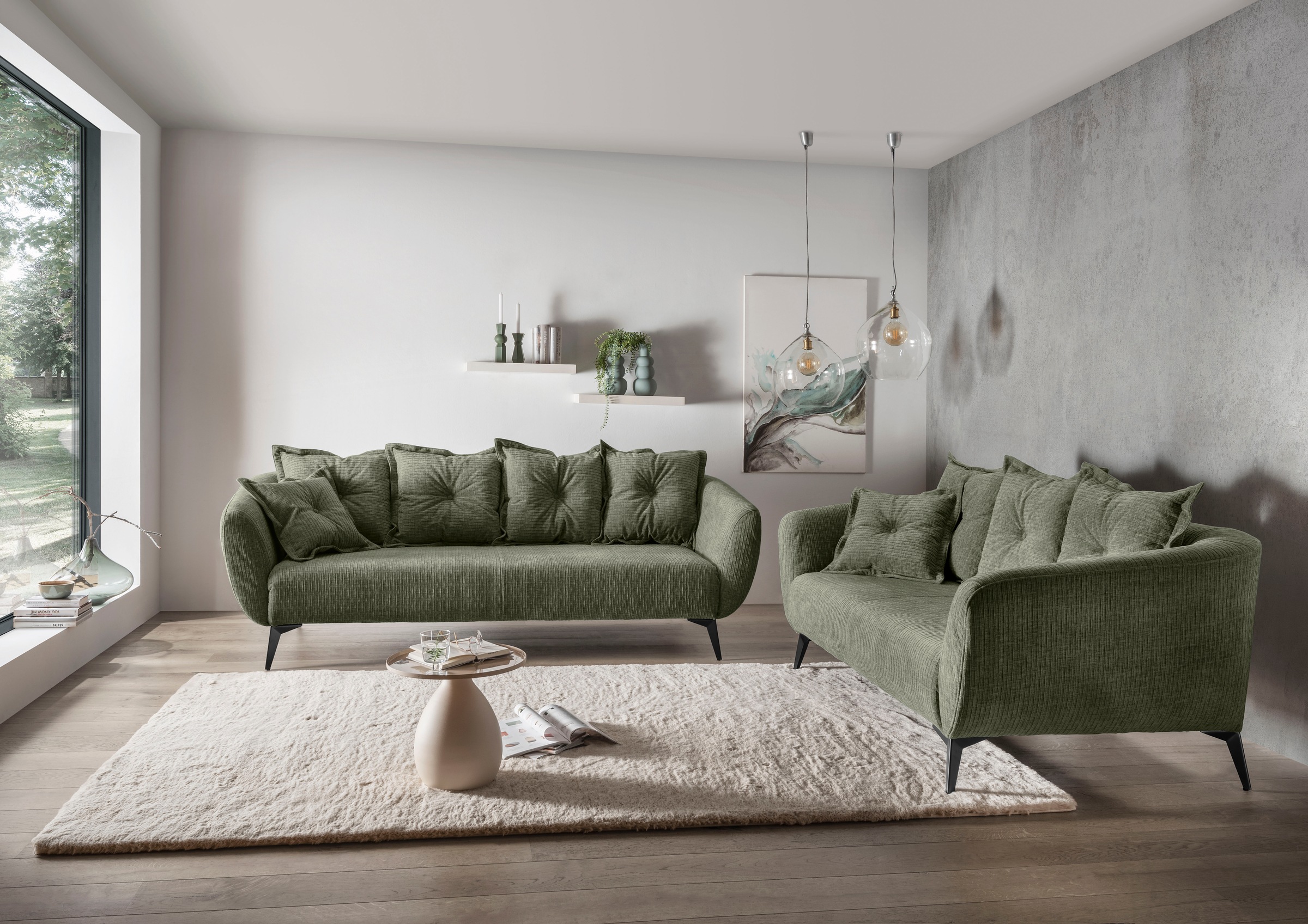 Home affaire 2,5-Sitzer »Baggio, Breite 196 cm zeitlos & elegant, bequem« schwarze Metallfüße