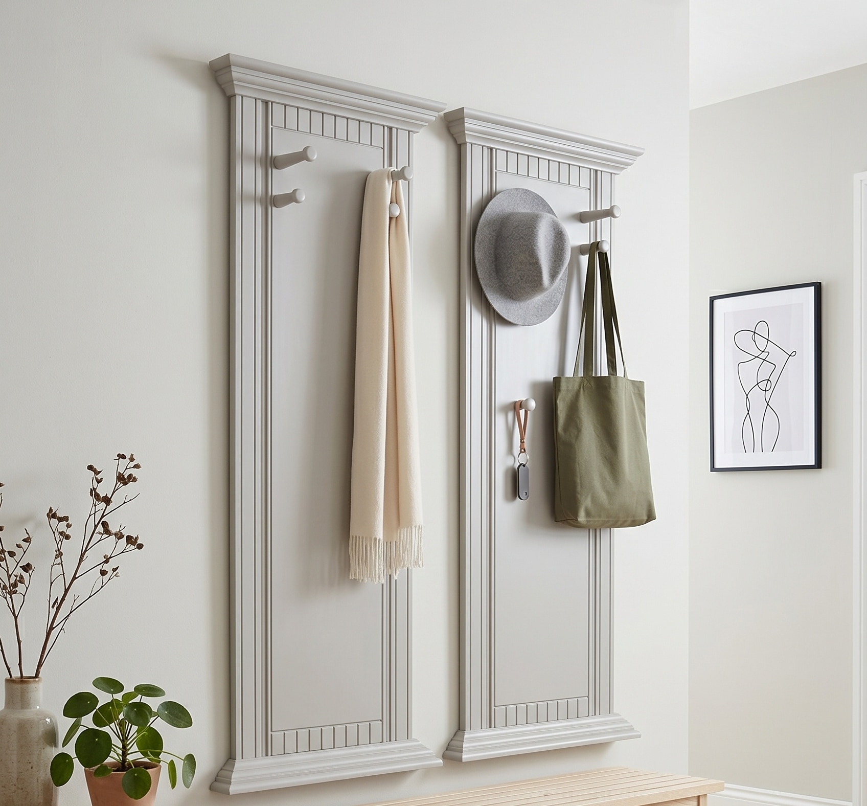 OTTO home Garderobenpaneel "Rustic, Set aus 2 Paneelen, Landhausstil" Made in Europe, 2 Stk. tlg. aus massiver Kiefer, mit dekorativen Fräsungen