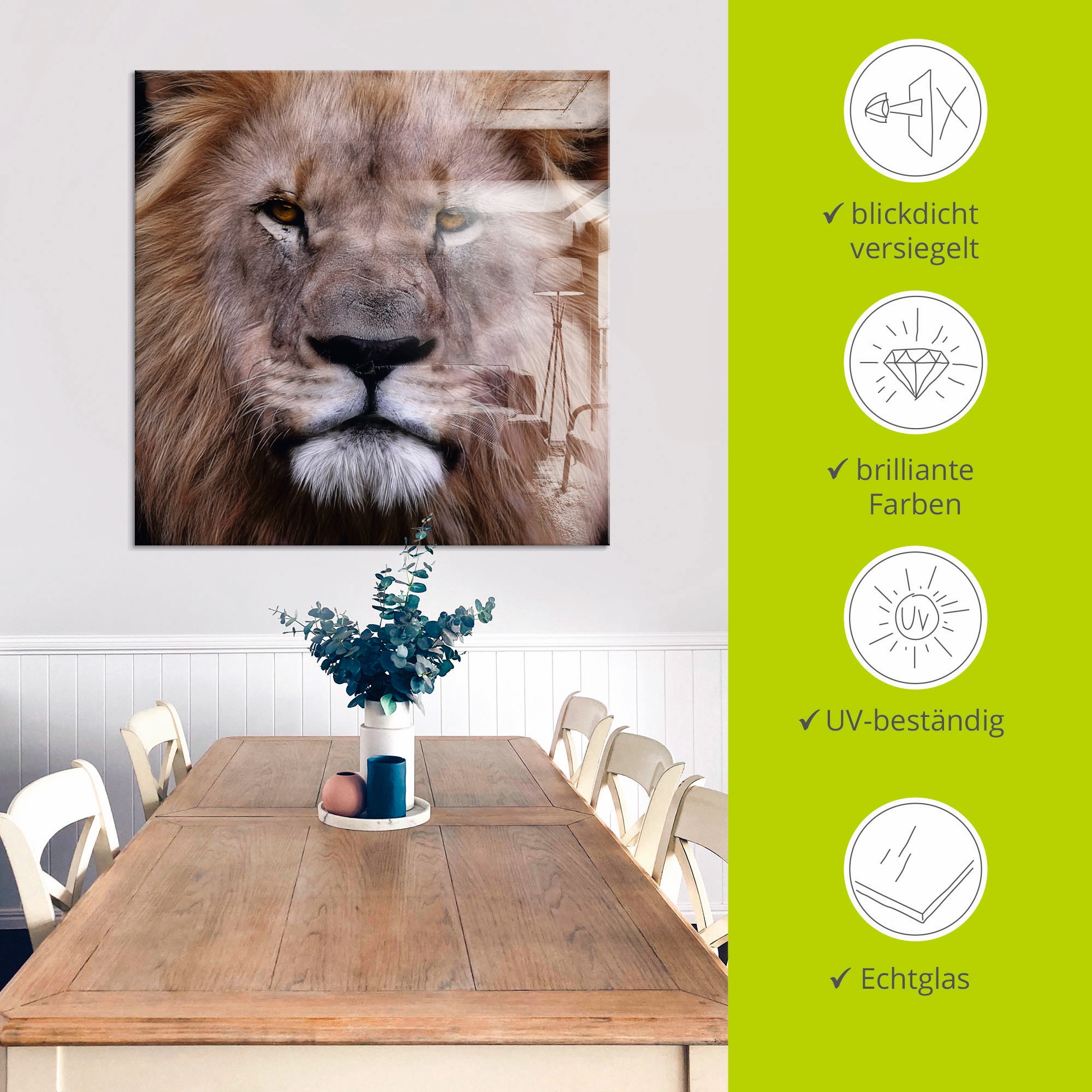 Artland Glasbild »König der Löwen«, Wildtiere, (1 St.), in verschiedenen Größen