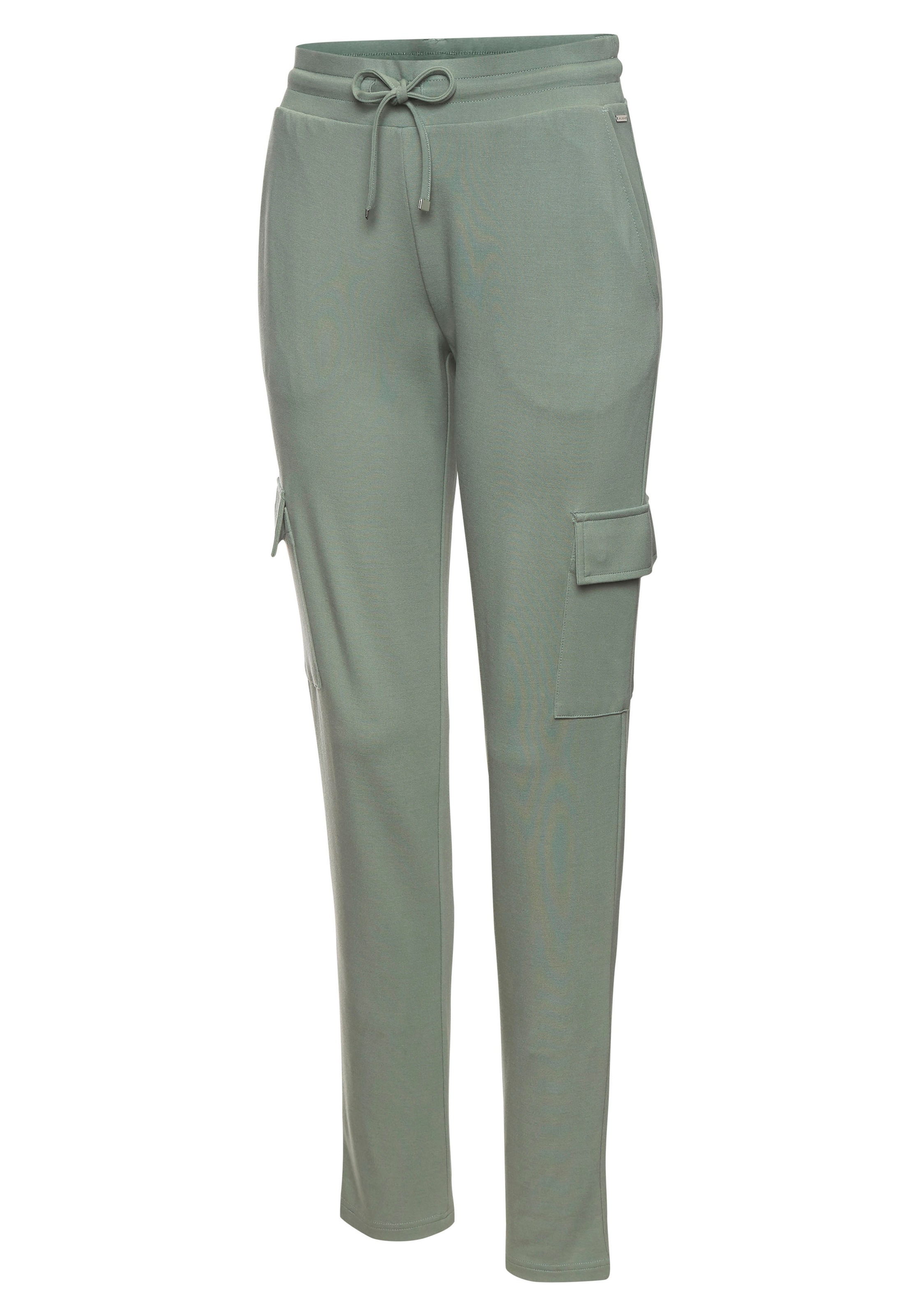 Cargohose LASCANA, Damen, Gr. 44/46, N-Gr, grün (mint), Obermaterial: 70% Viskose, 25% Polyamid, 5% Elasthan, unifarben, Basic, Hosen Cargohose, in weich fließendem Material, Loungewear 3