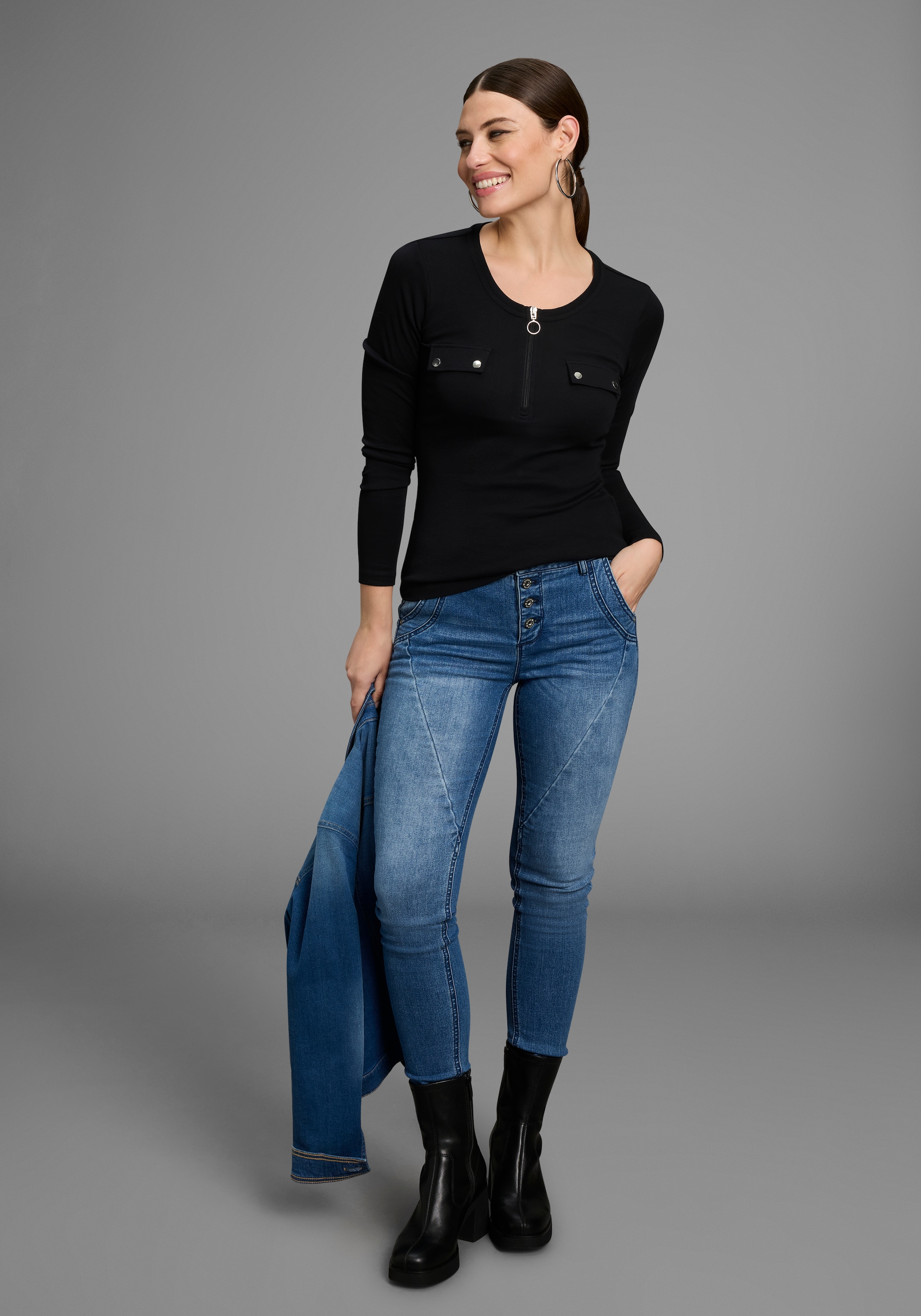 Bruno Banani Longsleeve, mit Reißverschluss im Ausschnitt - NEUE KOLLEKTION