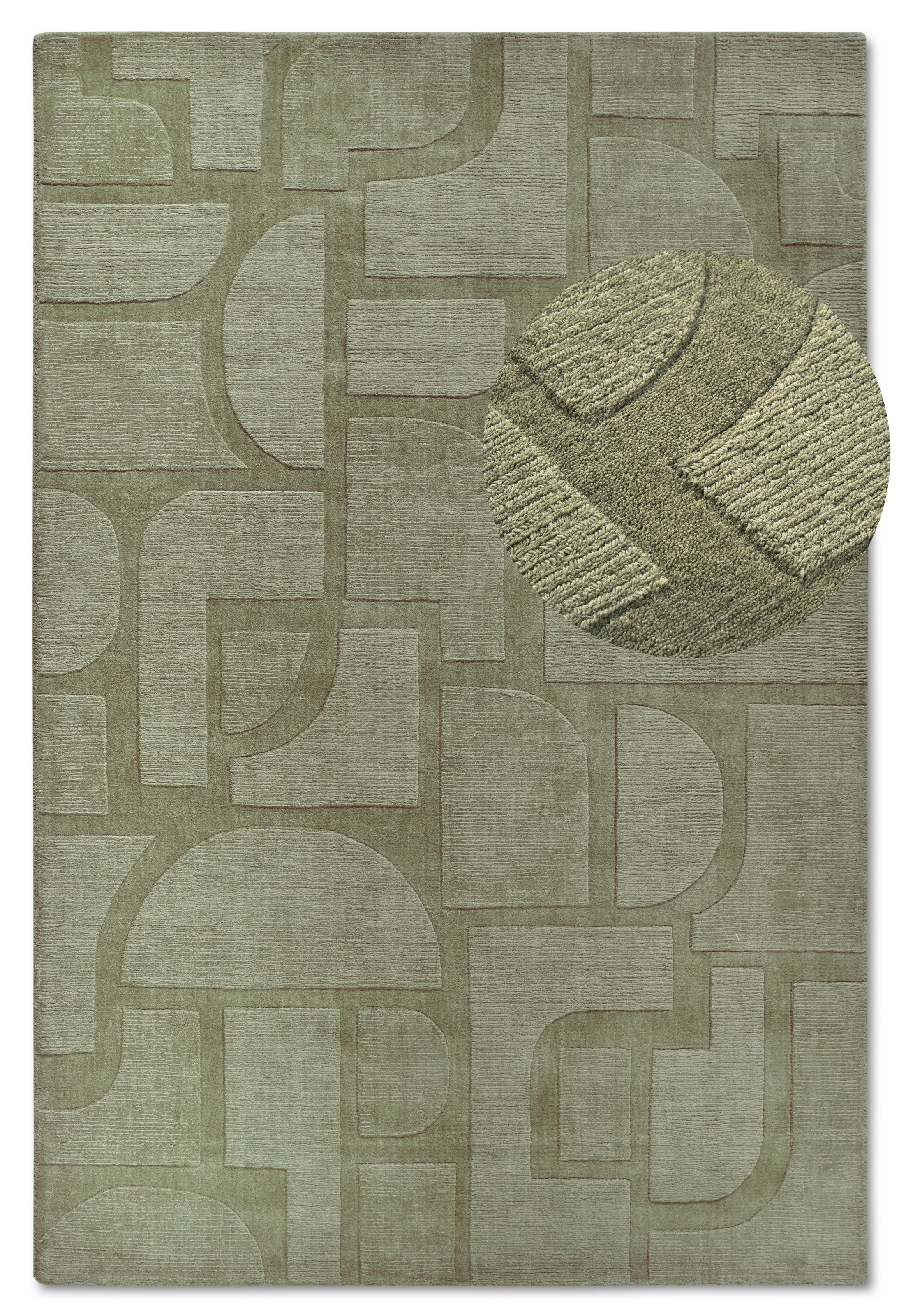 THE RUGS Villeroy & Boch 1906 Wool Rug Alexis – Soft Handwoven Geometric Design in Green | Size: 80cm x 150cm