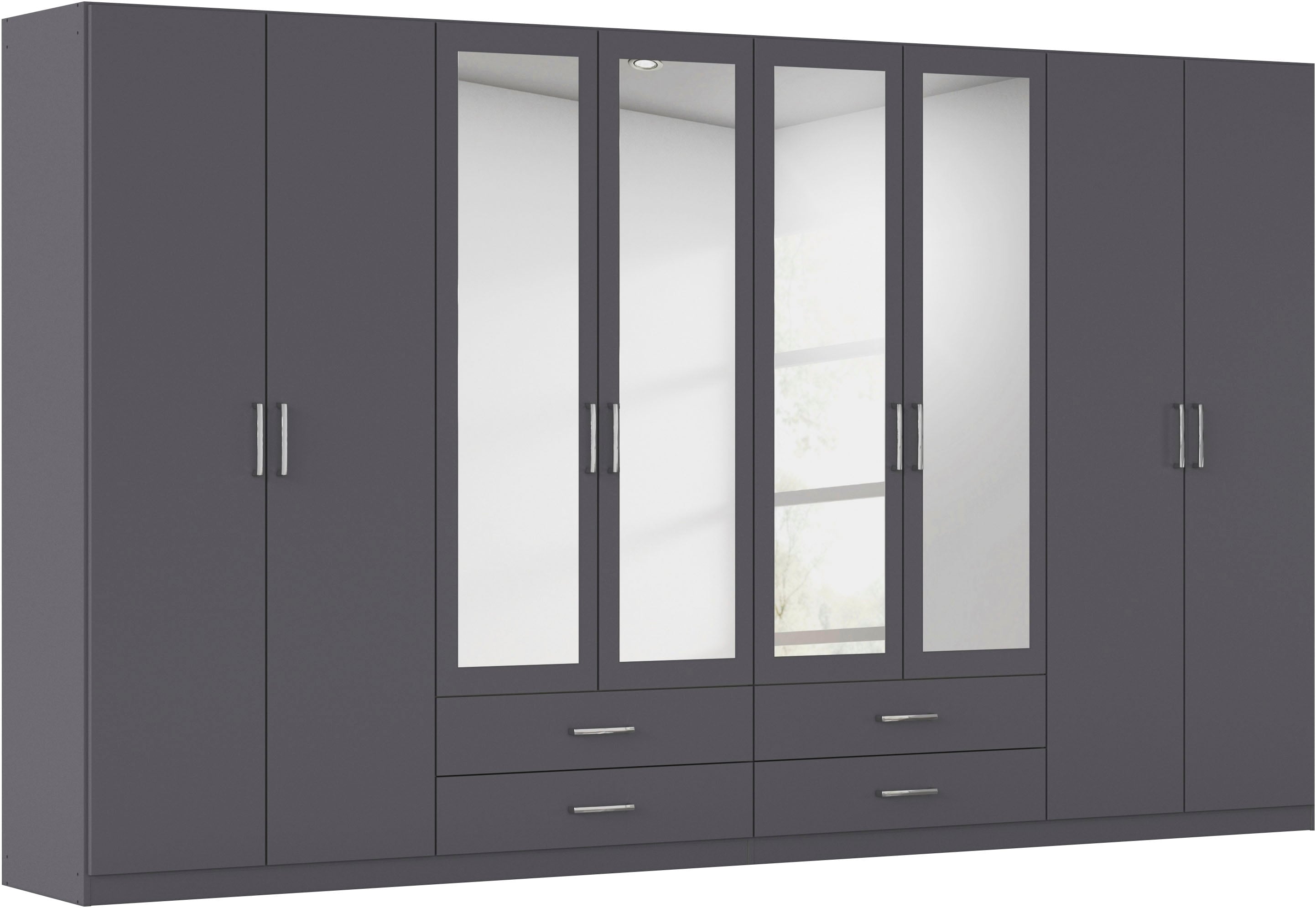 rauch Kleiderschrank "Schrank Garderobe Ankleide GAMMA Breiten 91/136/181/226/271/315/360 cm" in 3 Ausstattungen BASIC/CLASSIC/PREMIUM (inkl. SOFT-CLOSE-Funktion), verschiedene Griff-Varianten, mit Spiegel TOPSELLER MADE IN GERMANY