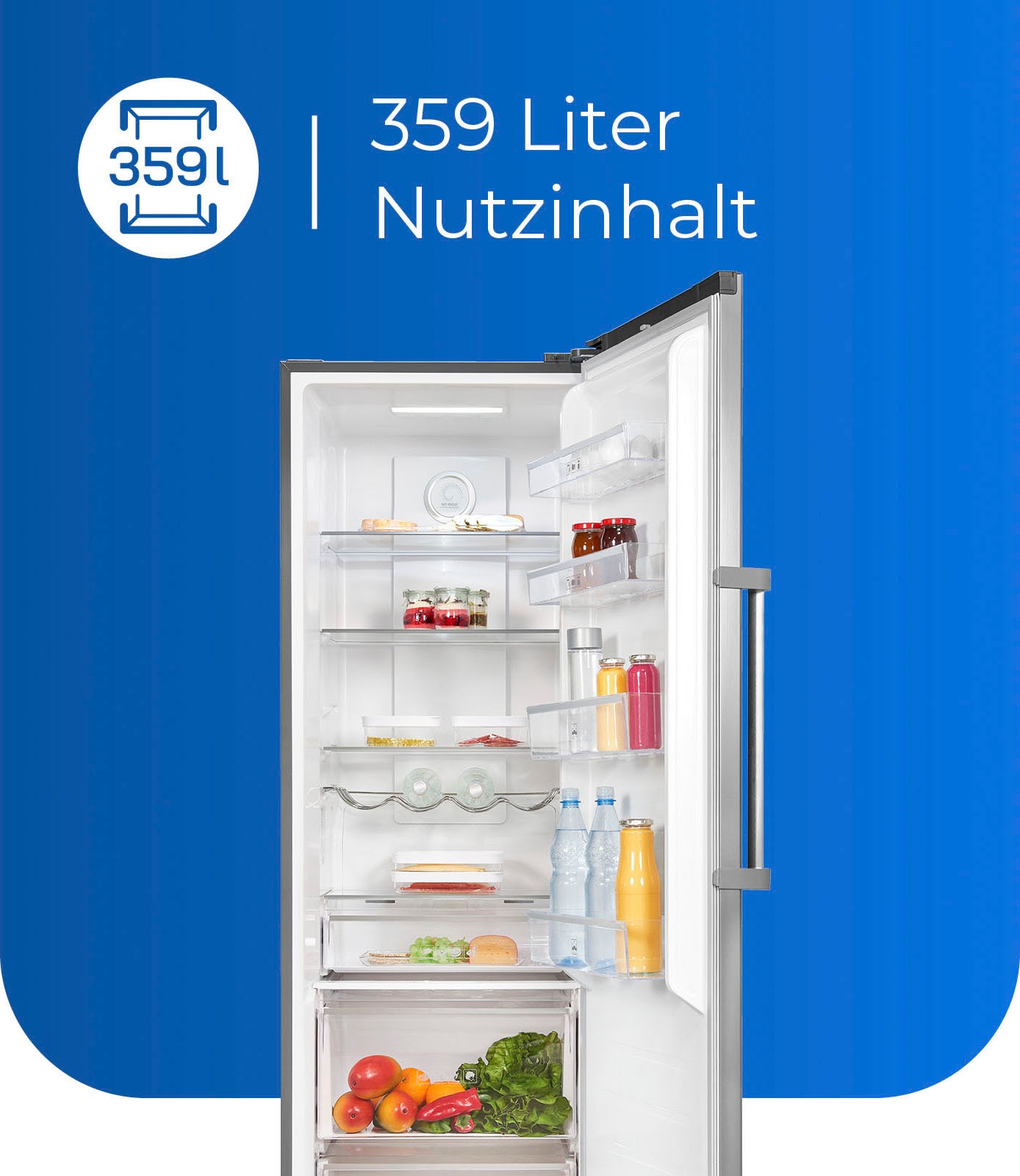 exquisit Vollraumkühlschrank »KS360-V-HE-040D«, KS360-V-HE-040D, 185 cm hoch, 60 cm breit, 359 Liter Nutzinhalt, NoFrost, Display