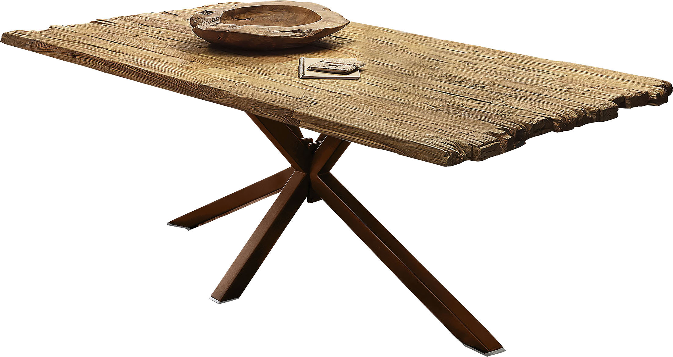 SIT Esstisch "Mantua aus recyceltem Teakholz mit Bruchkante & Metallgestell" 50 mm starke Teakholzplatte mit markanter Bruchkante