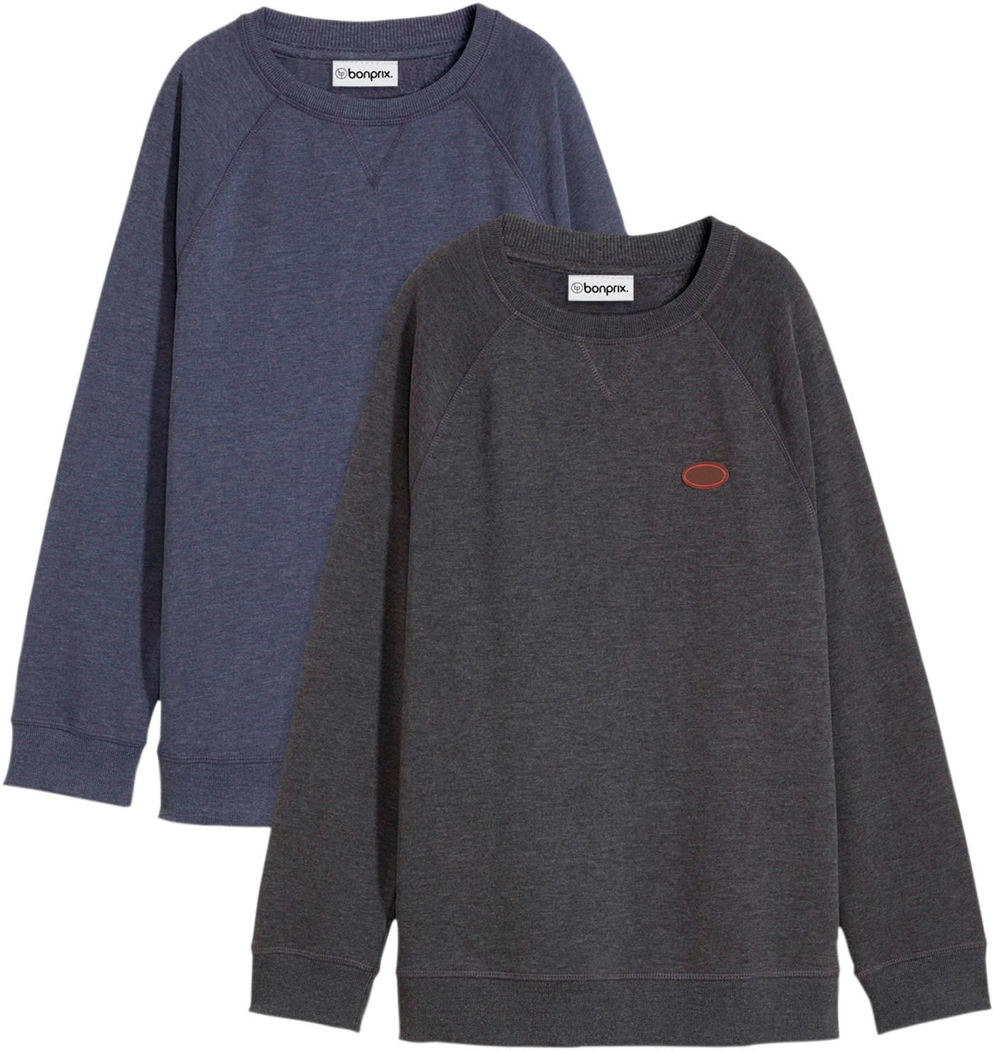 bonprix Sweatshirt, 2 Stk. bequeme Passform, hüftbedeckende Länge, mit Rundhalsausschnitt
